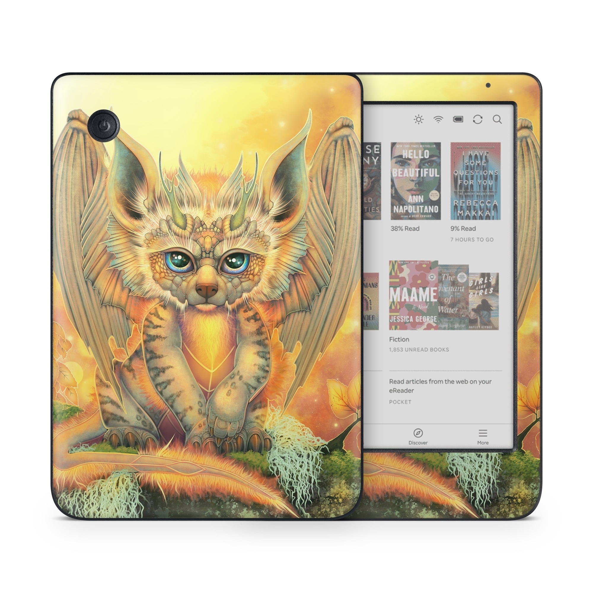 Kobo Clara Colour Skin design of Nature, Mammal, Art, Fawn, Owl, Illustration, Tail, Fictional character, Visual arts, Terrestrial animal, with yellow, orange, green, white, black colors