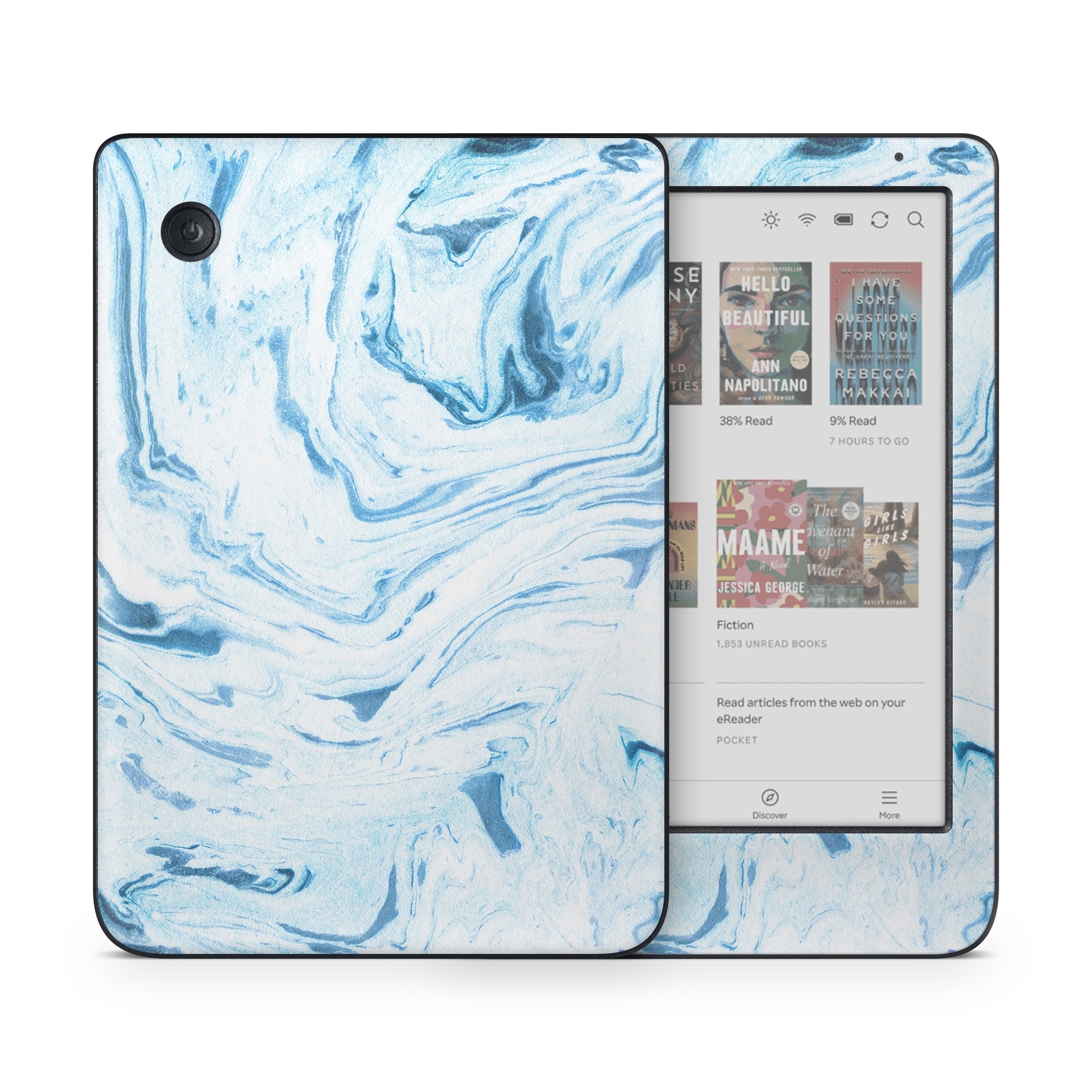 Kobo Clara Colour Skin design of Water, Aqua, Wind wave, Drawing, Painting, Wave, Pattern, Art, with blue colors