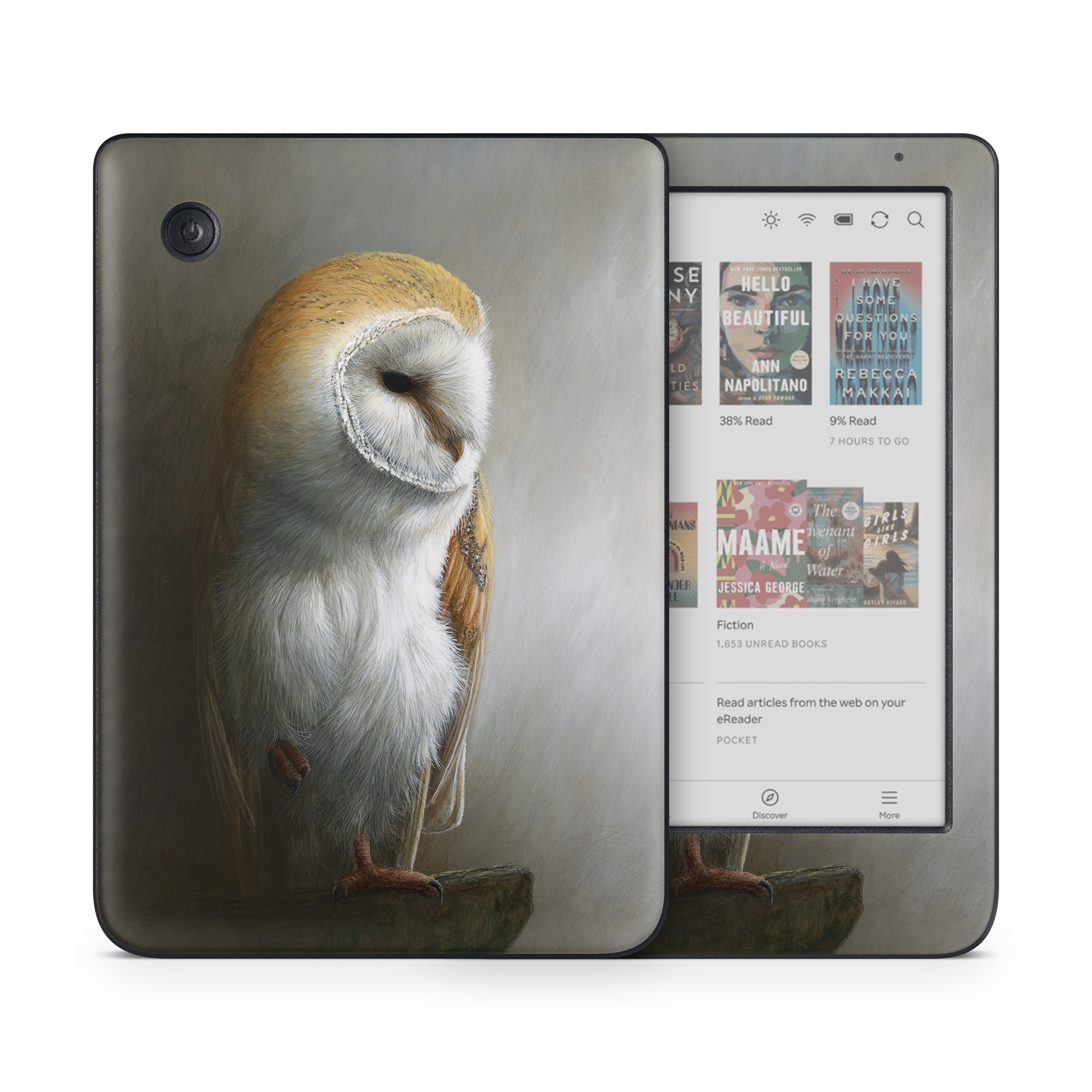 Kobo Clara Colour Skin design of Barn owl, Owl, Bird, Bird of prey, Beak, Wildlife, with yellow, white, orange, brown colors