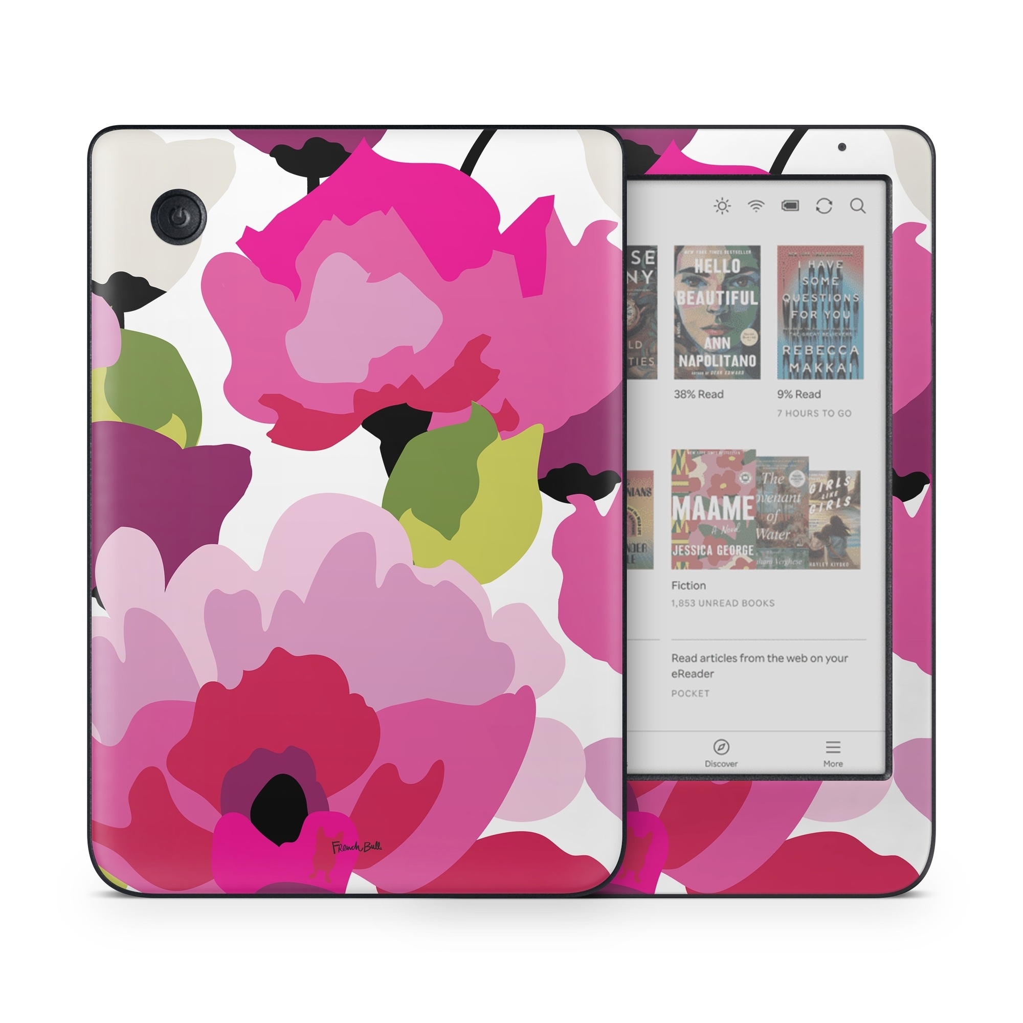 Kobo Clara Colour Skin design of Pink, Flower, Pattern, Petal, Plant, Floral design, Design, Botany, Magenta, Anemone, with white, pink, green, red colors