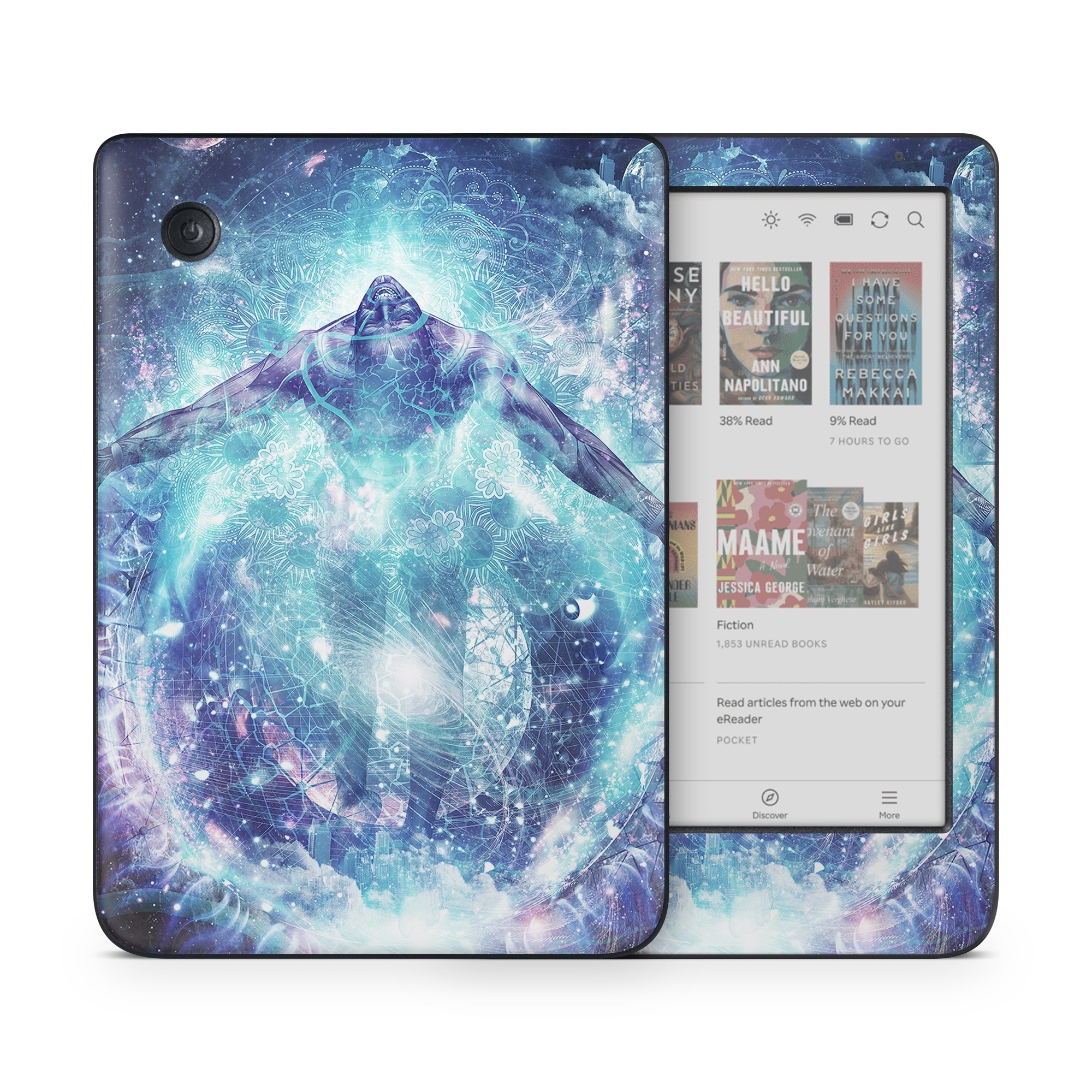 Kobo Clara Colour Skin design of Outer space, Astronomical object, Universe, Space, Sky, Atmosphere, Fractal art, Nebula, Science, Star, with blue, black, red, yellow, white colors