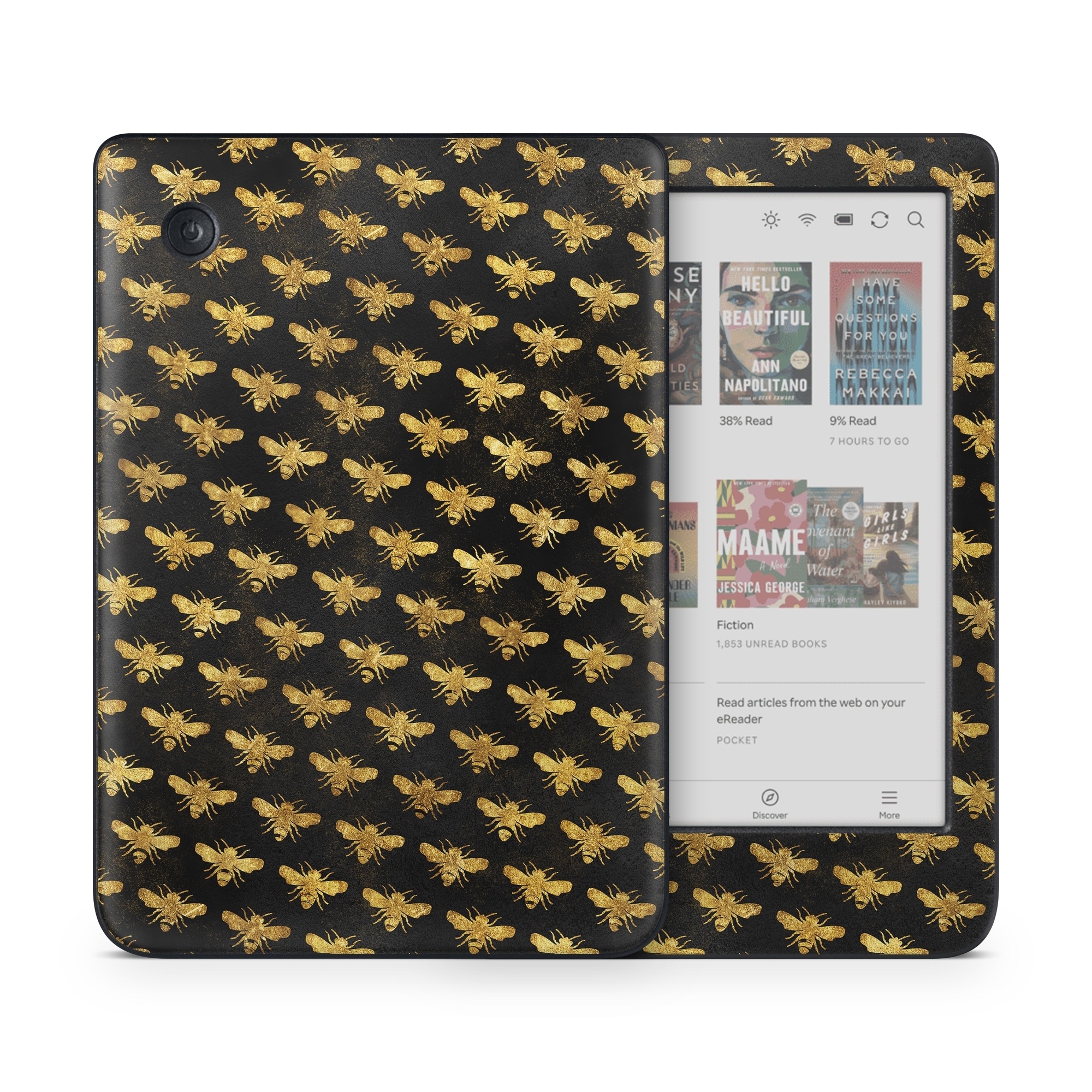 Kobo Clara Colour Skin design of Pattern, Yellow, Flower, Design, Plant, Wildflower, Textile, Metal, with black, yellow colors