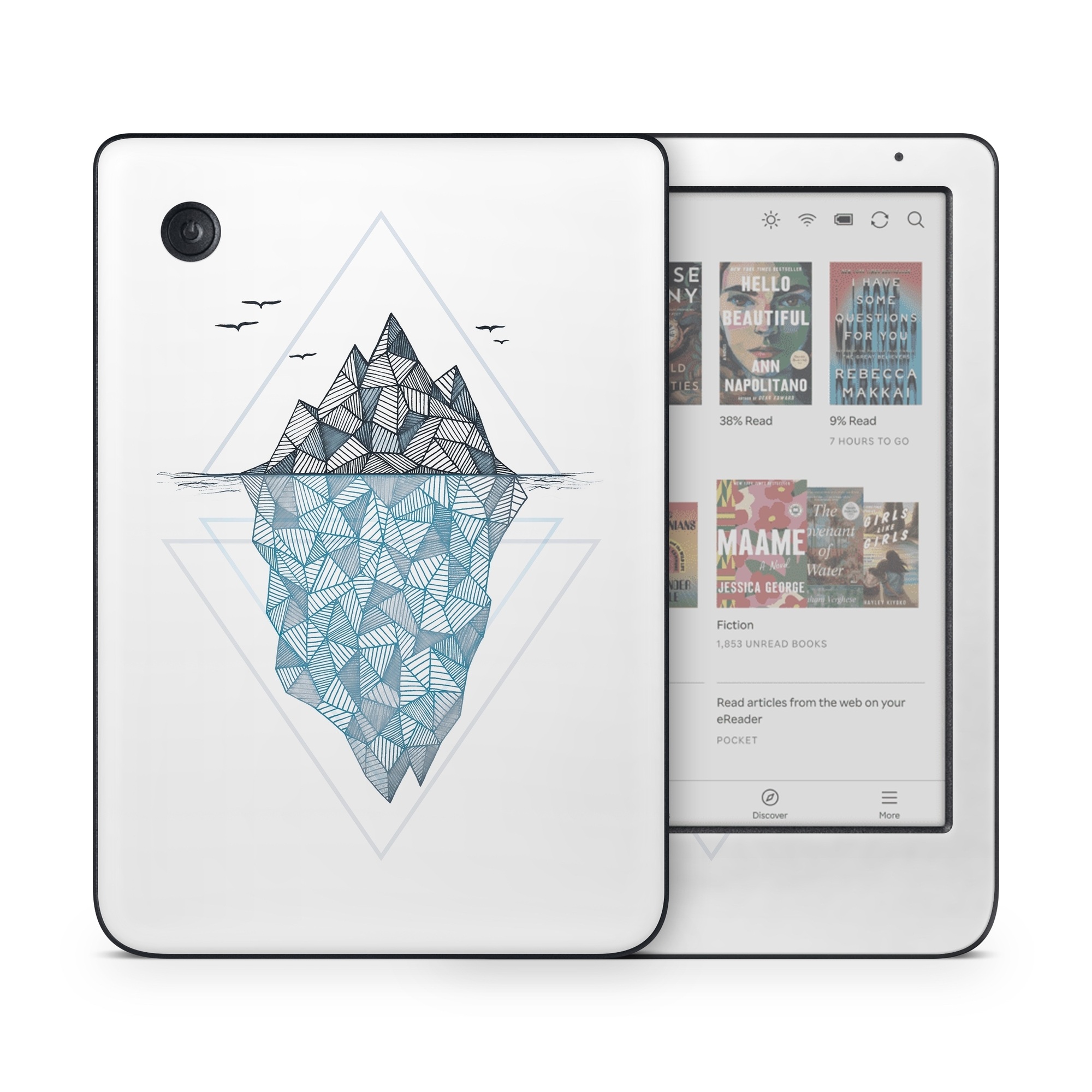 Kobo Clara Colour Skin design of Line, Illustration, Design, Symmetry, Pattern, Triangle, Art, with white, black, gray, blue colors