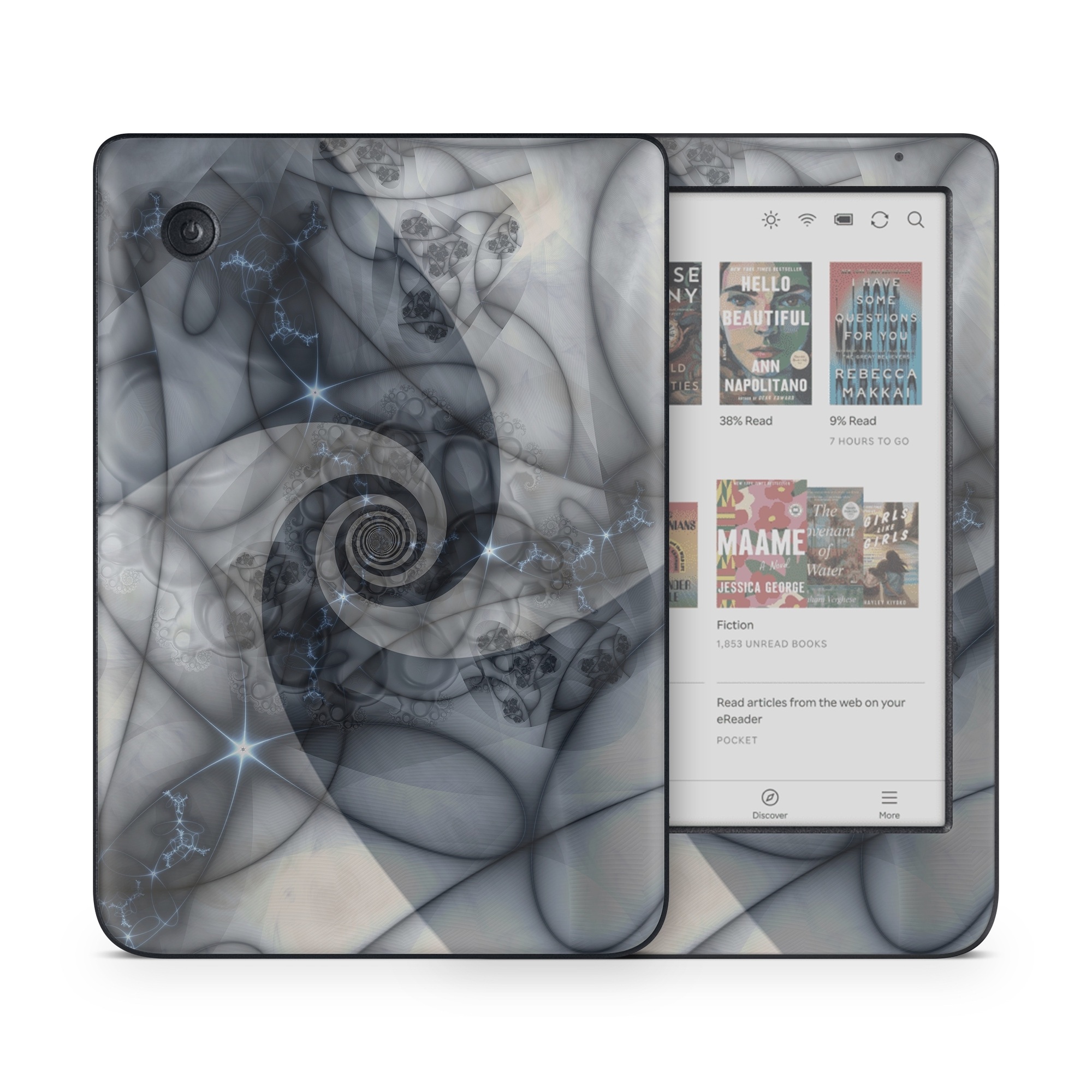 Kobo Clara Colour Skin design of Eye, Drawing, Black-and-white, Design, Pattern, Art, Tattoo, Illustration, Fractal art, with black, gray colors