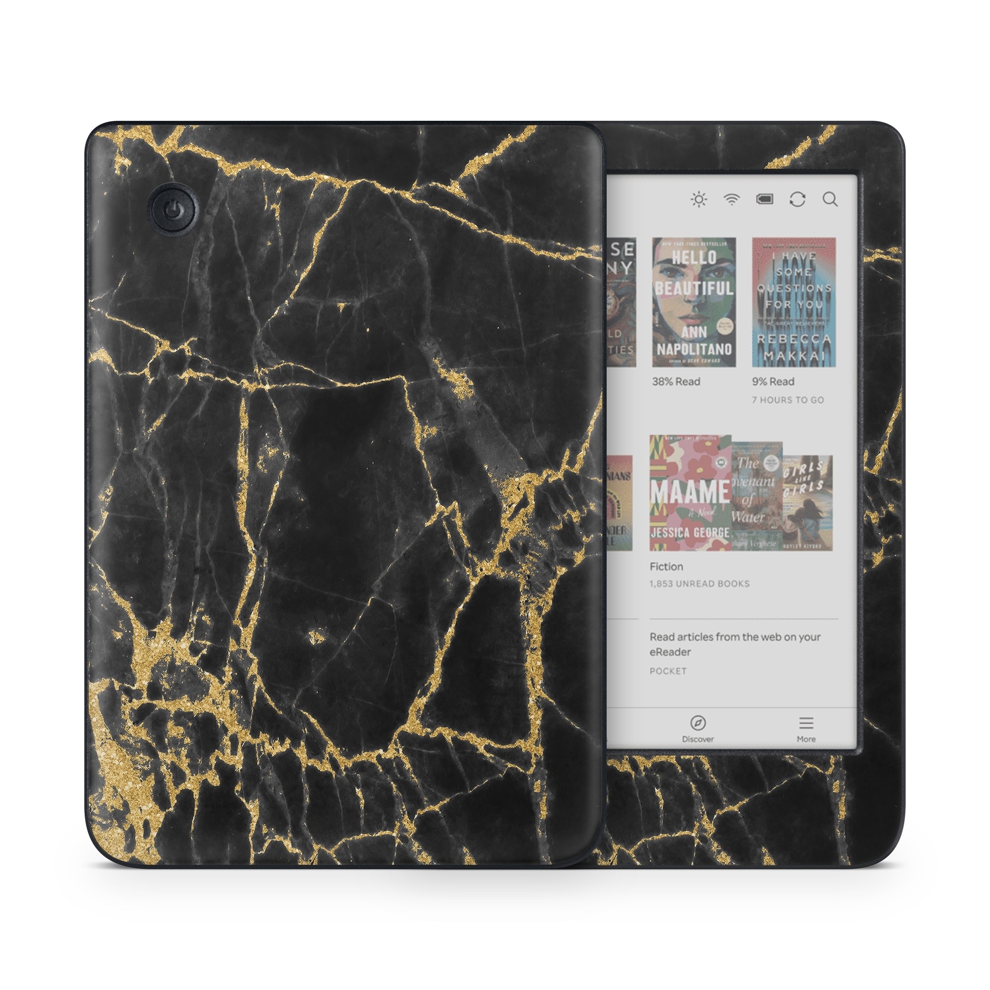 Kobo Clara Colour Skin design of Black, Yellow, Water, Brown, Branch, Leaf, Rock, Tree, Marble, Sky, with black, yellow colors