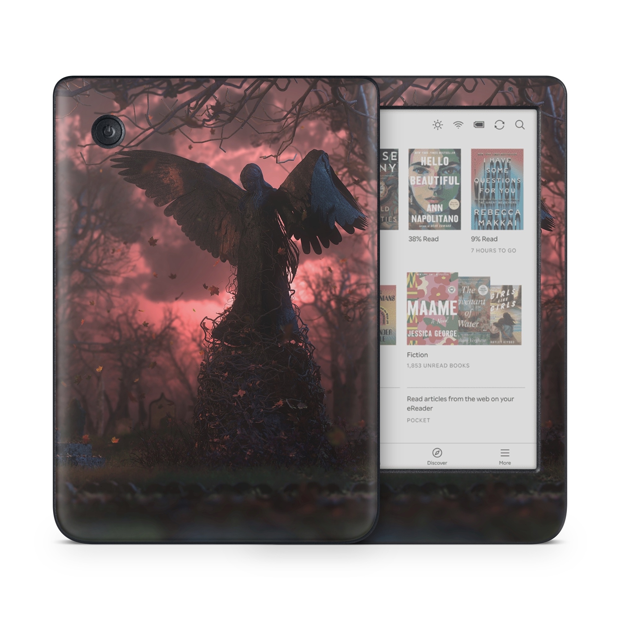 Kobo Clara Colour Skin design of Nature, Sky, Atmospheric phenomenon, Tree, Atmosphere, Darkness, Night, Screenshot, Cg artwork, Fictional character, with black, red colors