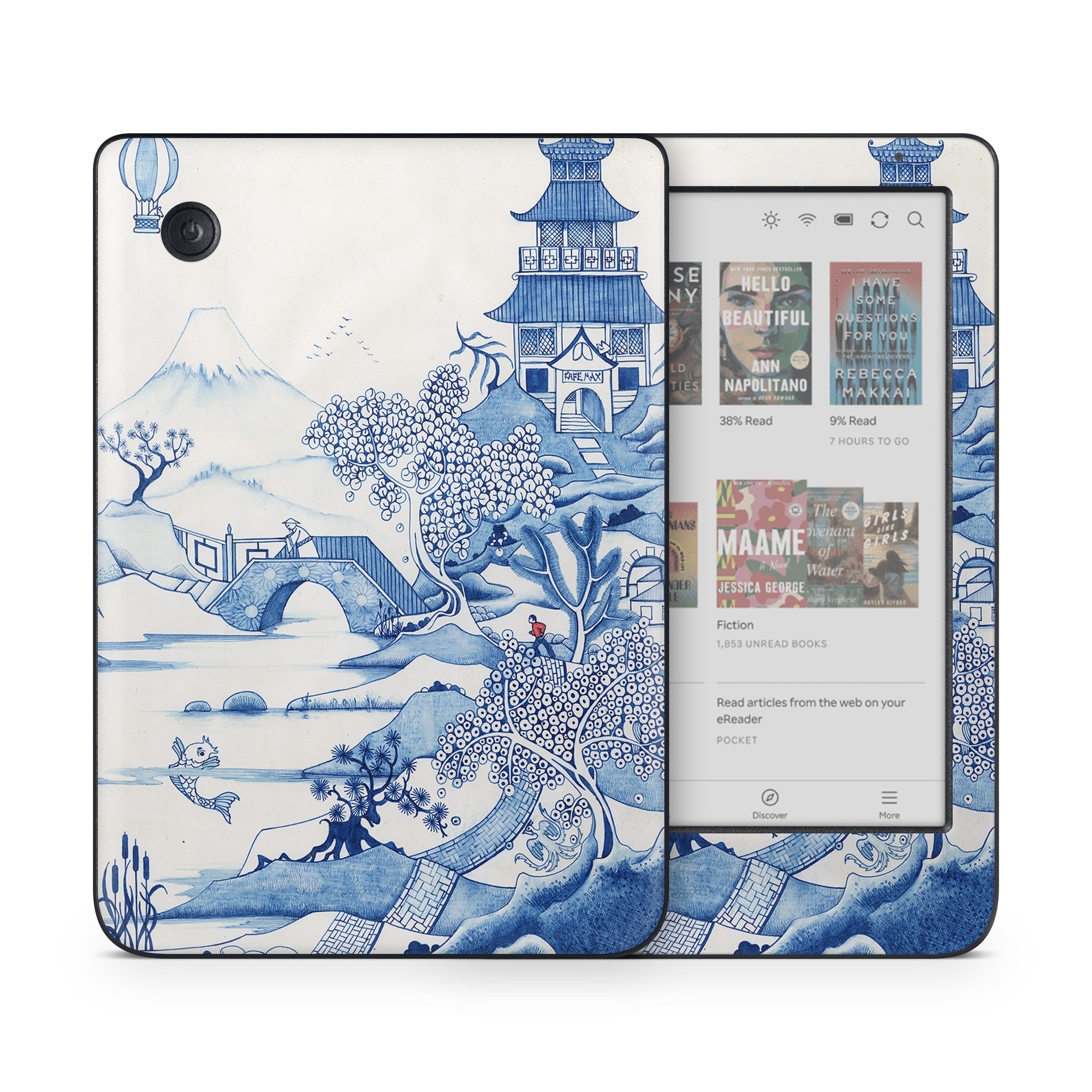 Kobo Clara Colour Skin design of Blue, Blue and white porcelain, Winter, Christmas eve, Illustration, Snow, World, Art, with blue, white colors