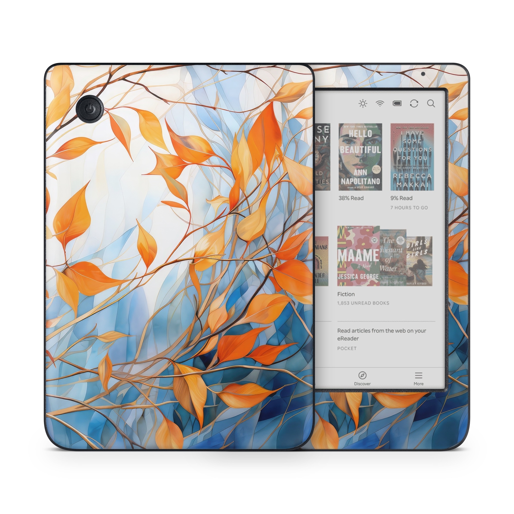 Kobo Clara Colour Skin design of Plant, Amber, Twig, Branch, Orange, Vegetation, Natural landscape, Tree, Woody plant, Deciduous, with yellow, orange, red, blue, white, purple colors