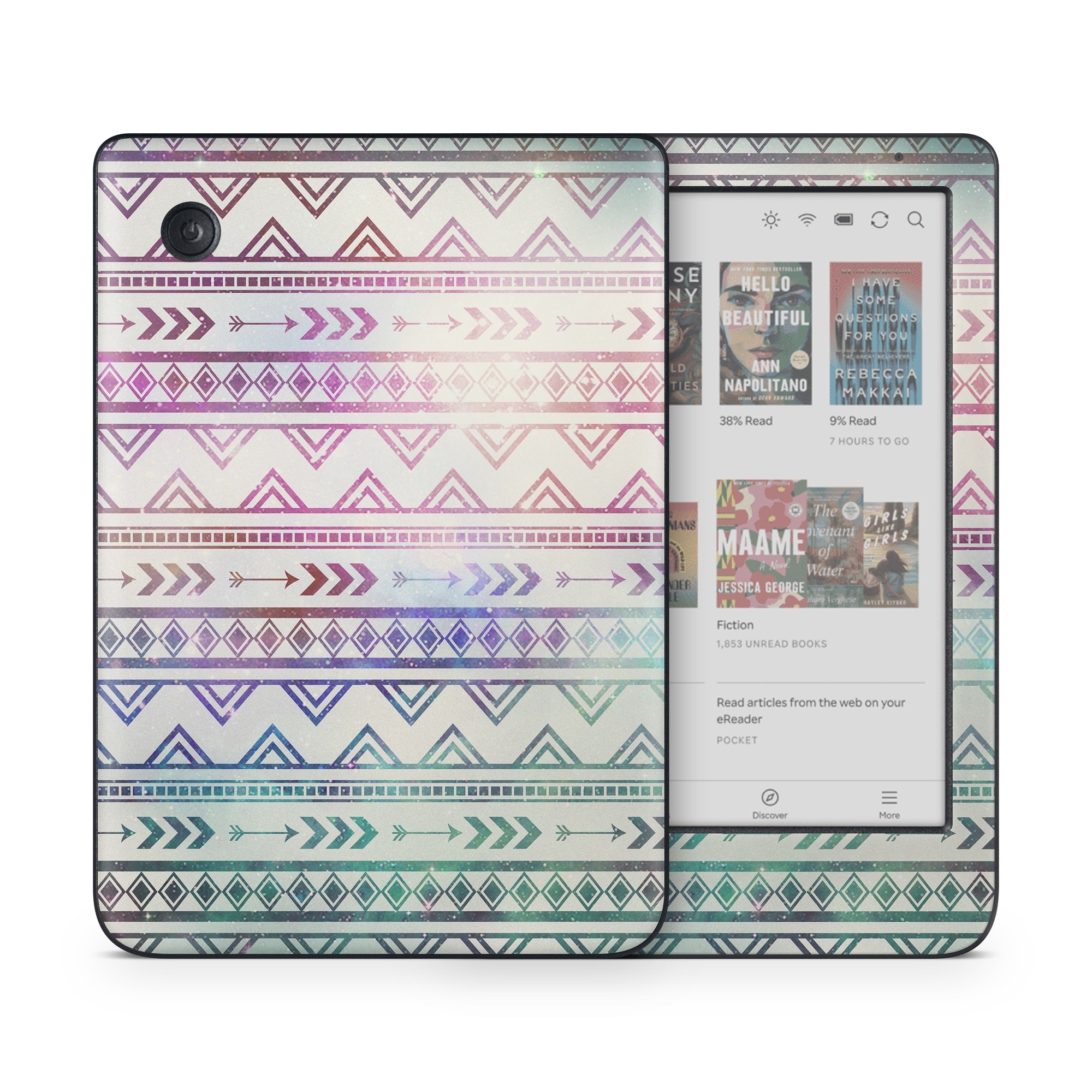 Kobo Clara Colour Skin design of Pattern, Line, Teal, Design, Textile, with gray, pink, yellow, blue, black, purple colors