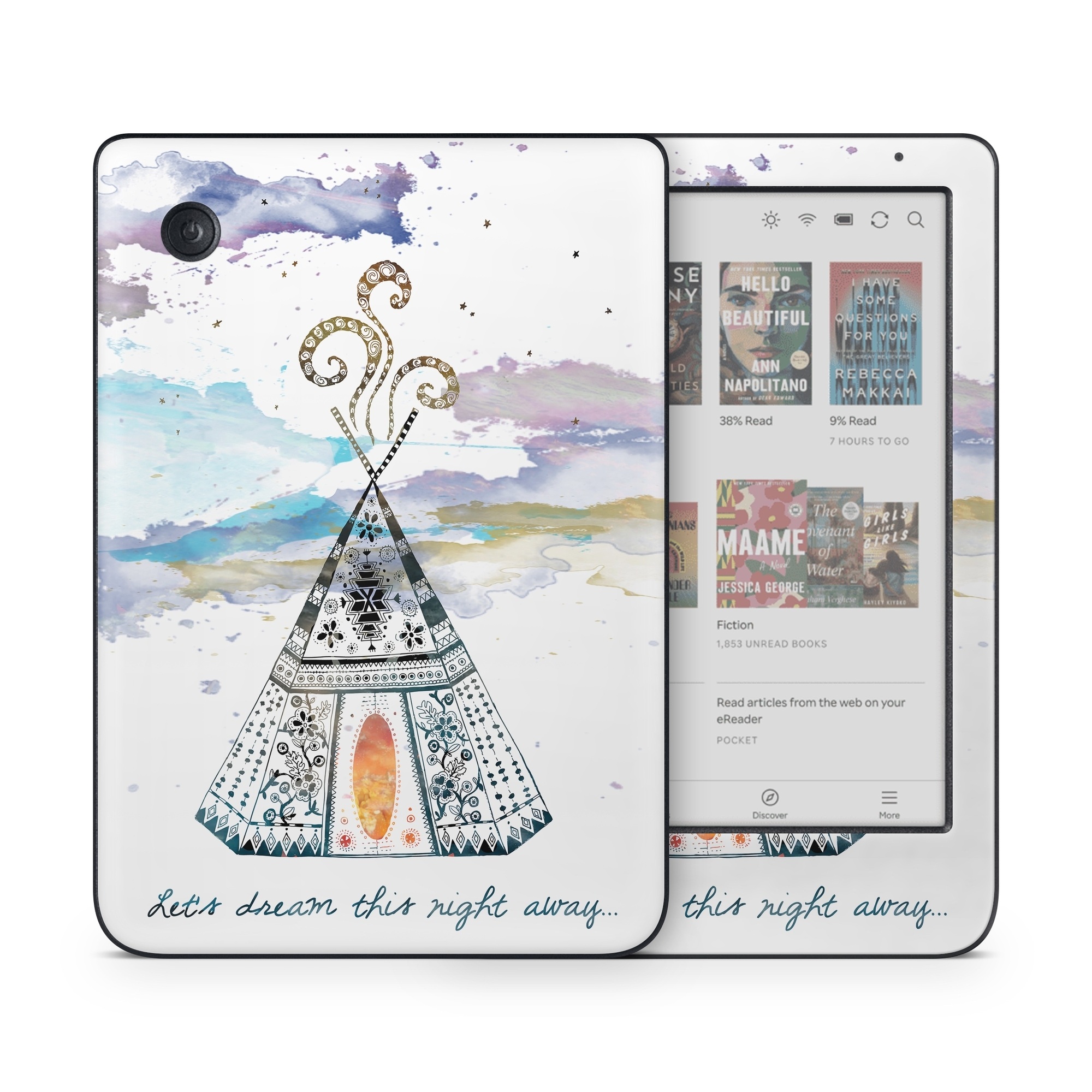 Kobo Clara Colour Skin design of Illustration, Art, Graphics, Pole, Drawing, with blue, yellow, black, orange, purple colors