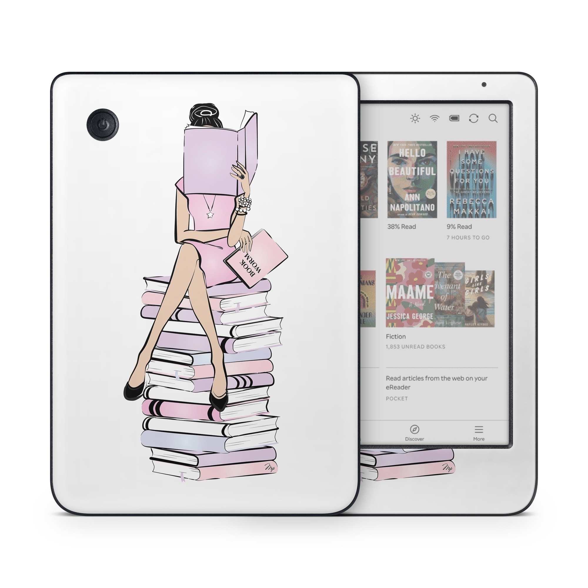 Kobo Clara Colour Skin design of Gesture, Art, Cartoon, Font, Drawing, Illustration, Painting, Fictional character, Animation, Diagram, with black, white, pink, purple, blue, yellow, brown colors