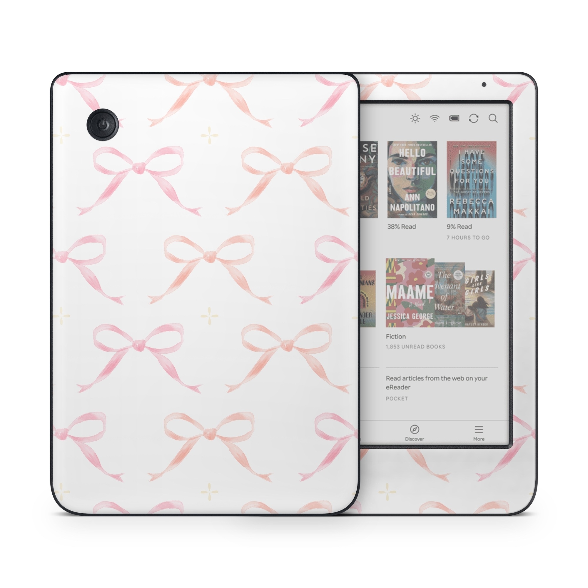 Kobo Clara Colour Skin design of Textile, Rectangle, Pink, Motif, Font, Magenta, Symmetry, Pattern, Art, Peach, with white, pink, orange colors