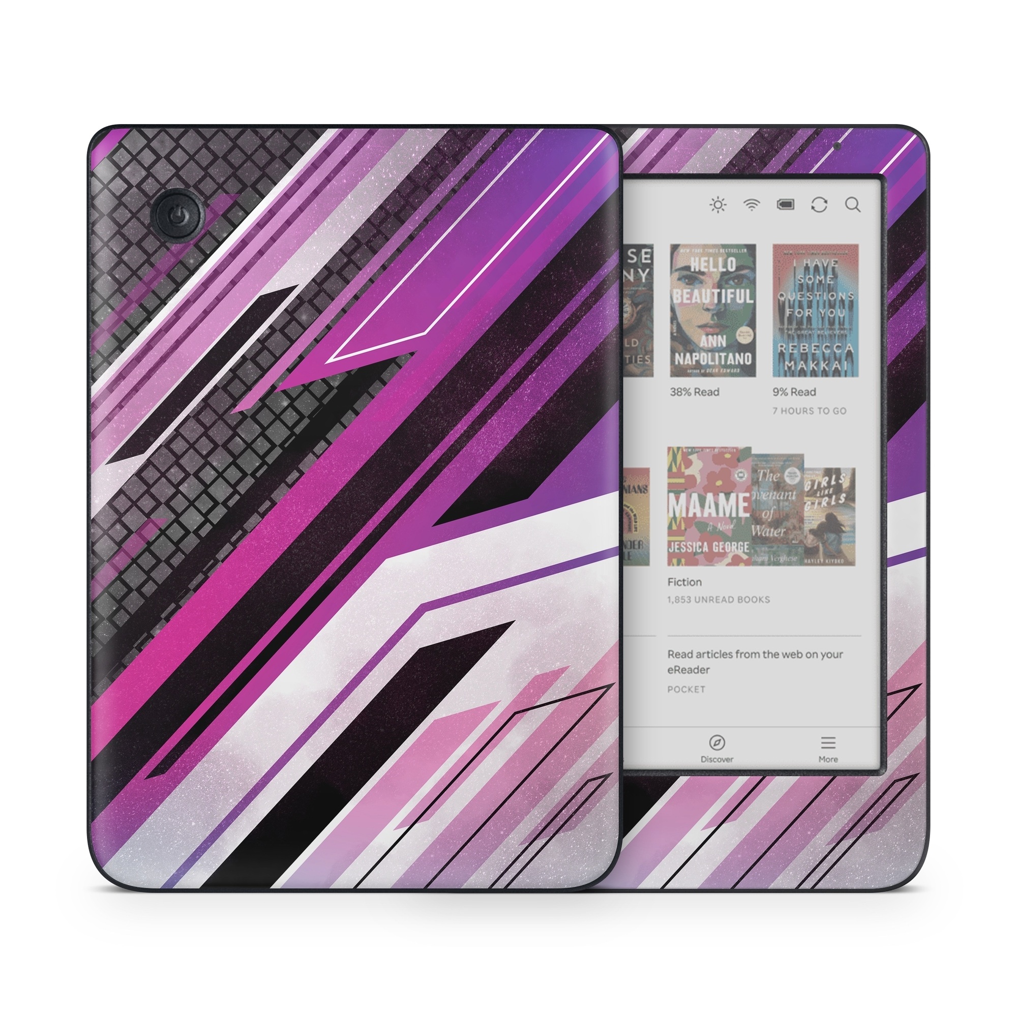 Kobo Clara Colour Skin design of Automotive lighting, Hood, Grille, Purple, Automotive design, Automotive exterior, Violet, Motor vehicle, Pink, Line, with black, purple, white, gray, pink colors