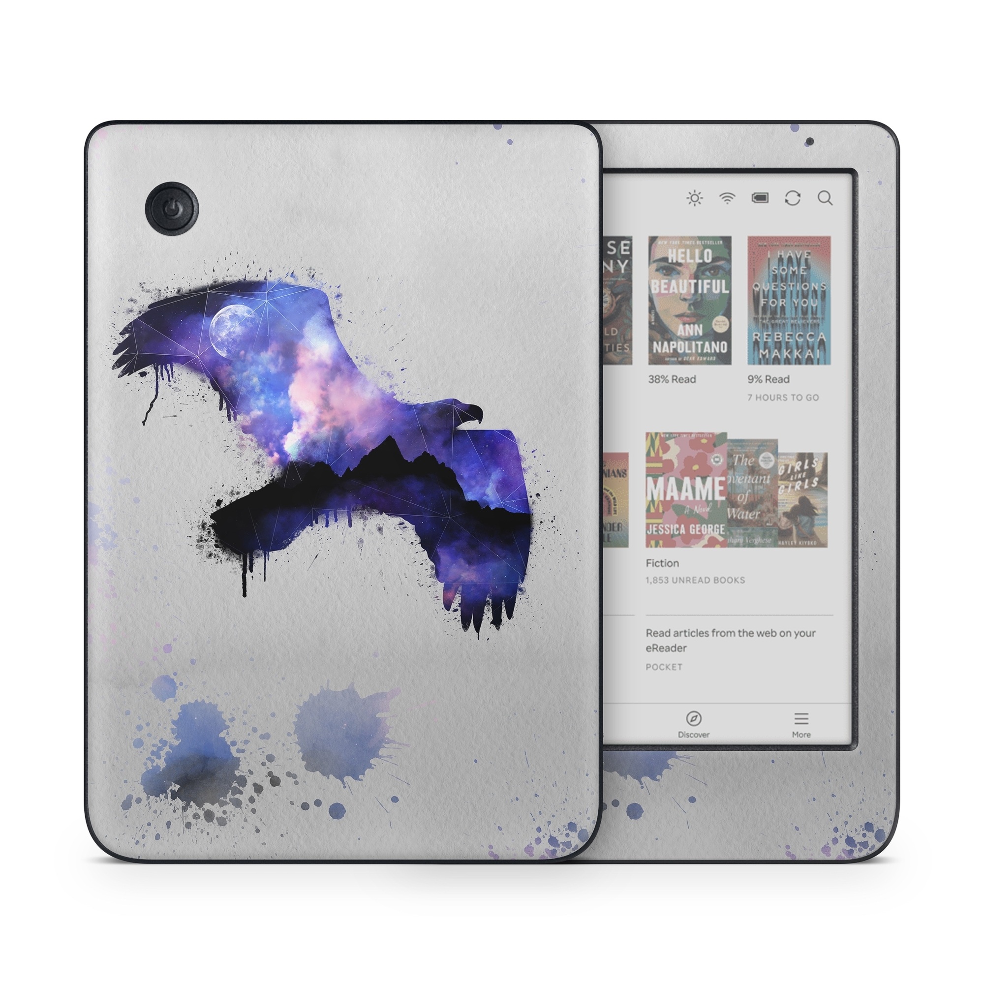 Kobo Clara Colour Skin design of Blue, Watercolor paint, Purple, Water, Graphic design, Illustration, Art, Ink, Painting, Electric blue, with gray, white, blue, black, purple colors