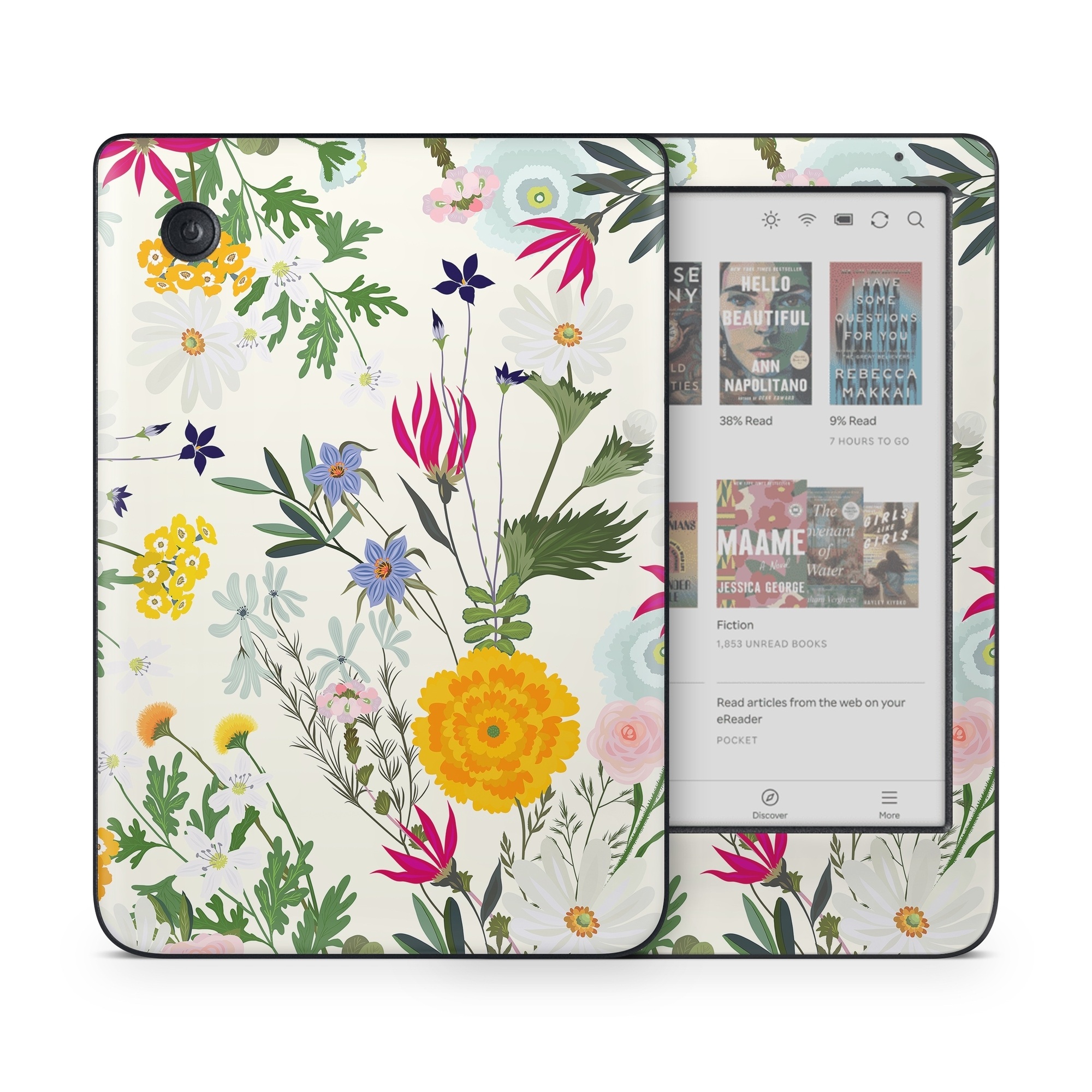 Kobo Clara Colour Skin design of Flower, Wildflower, chamomile, Floral design, Plant, camomile, Botany, Clip art, Cut flowers, Daisy, with white, green, pink, orange, yellow, red colors