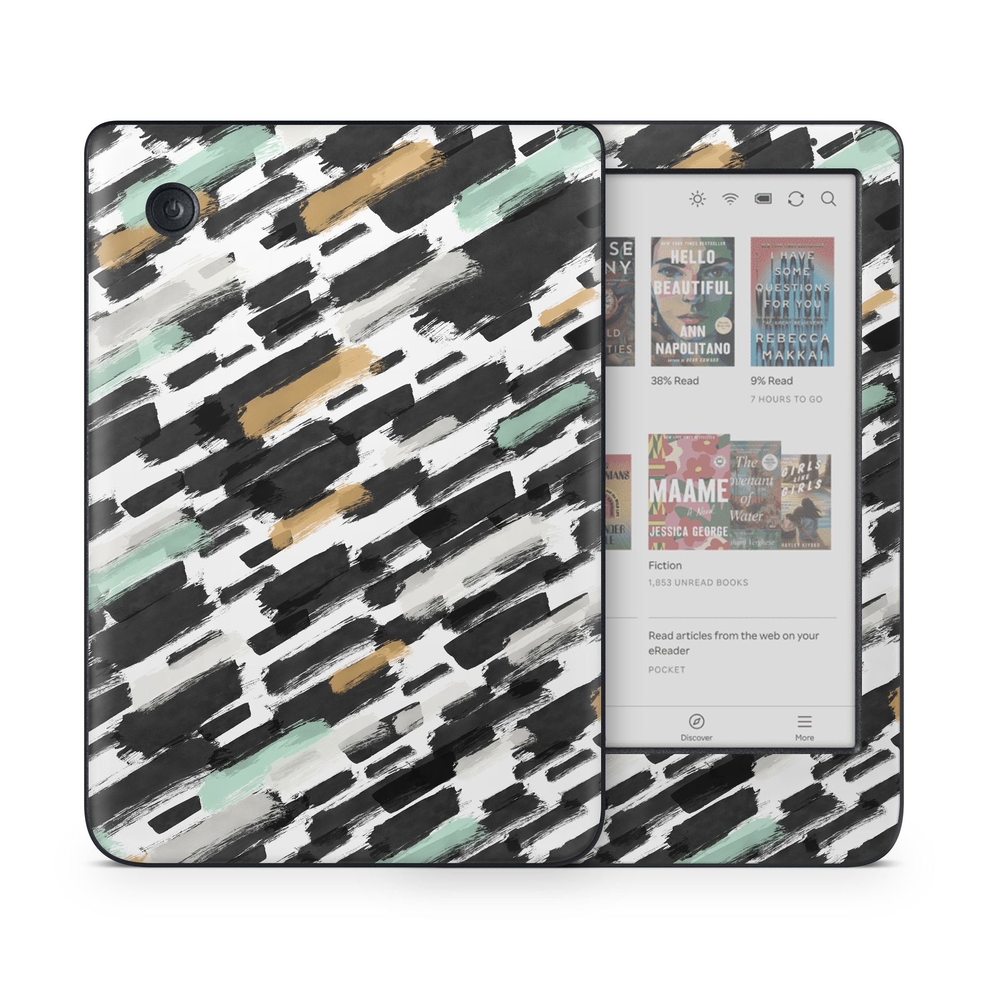 Kobo Clara Colour Skin design of Pattern, Line, Design, Material property, Rectangle, with black, white, orange, blue, yellow colors