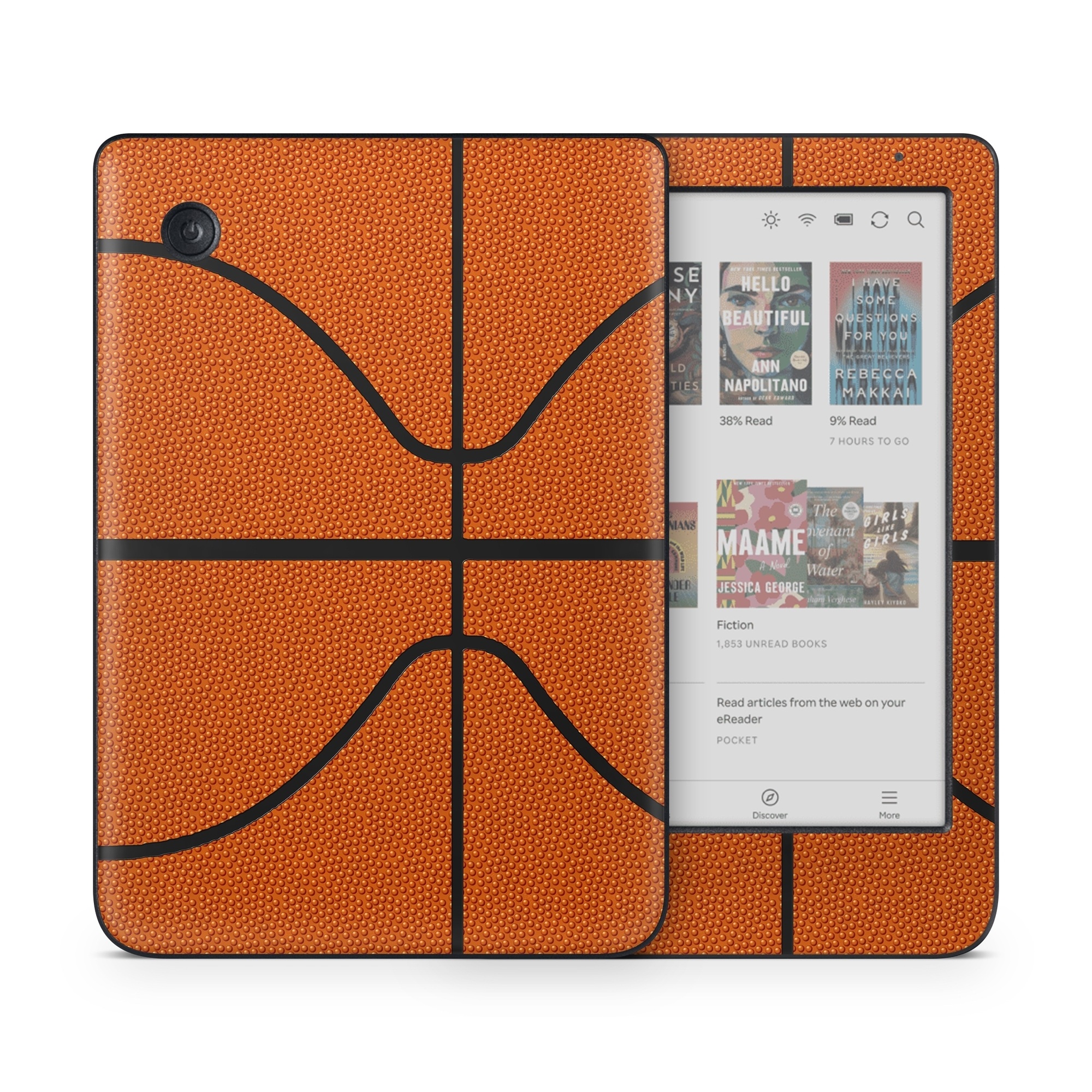 Kobo Clara Colour Skin design of Orange, Basketball, Line, Pattern, Sport venue, Brown, Yellow, Design, Net, Team sport, with orange, black colors