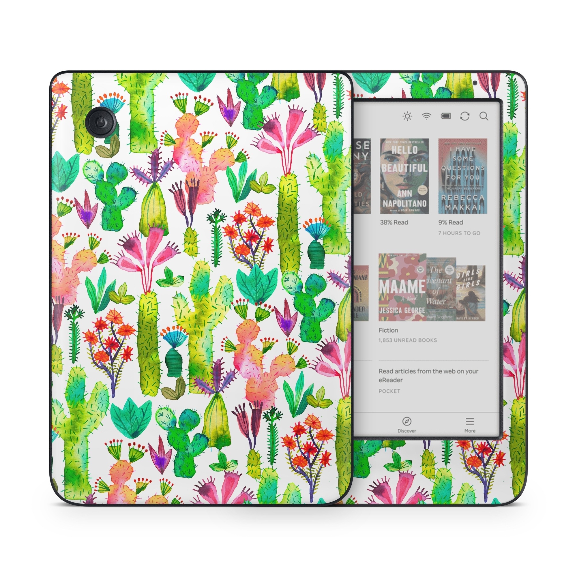 Kobo Clara Colour Skin design of Pattern, Floral design, Plant, Wildflower, Wrapping paper, with white, green, red, purple, pink, black colors