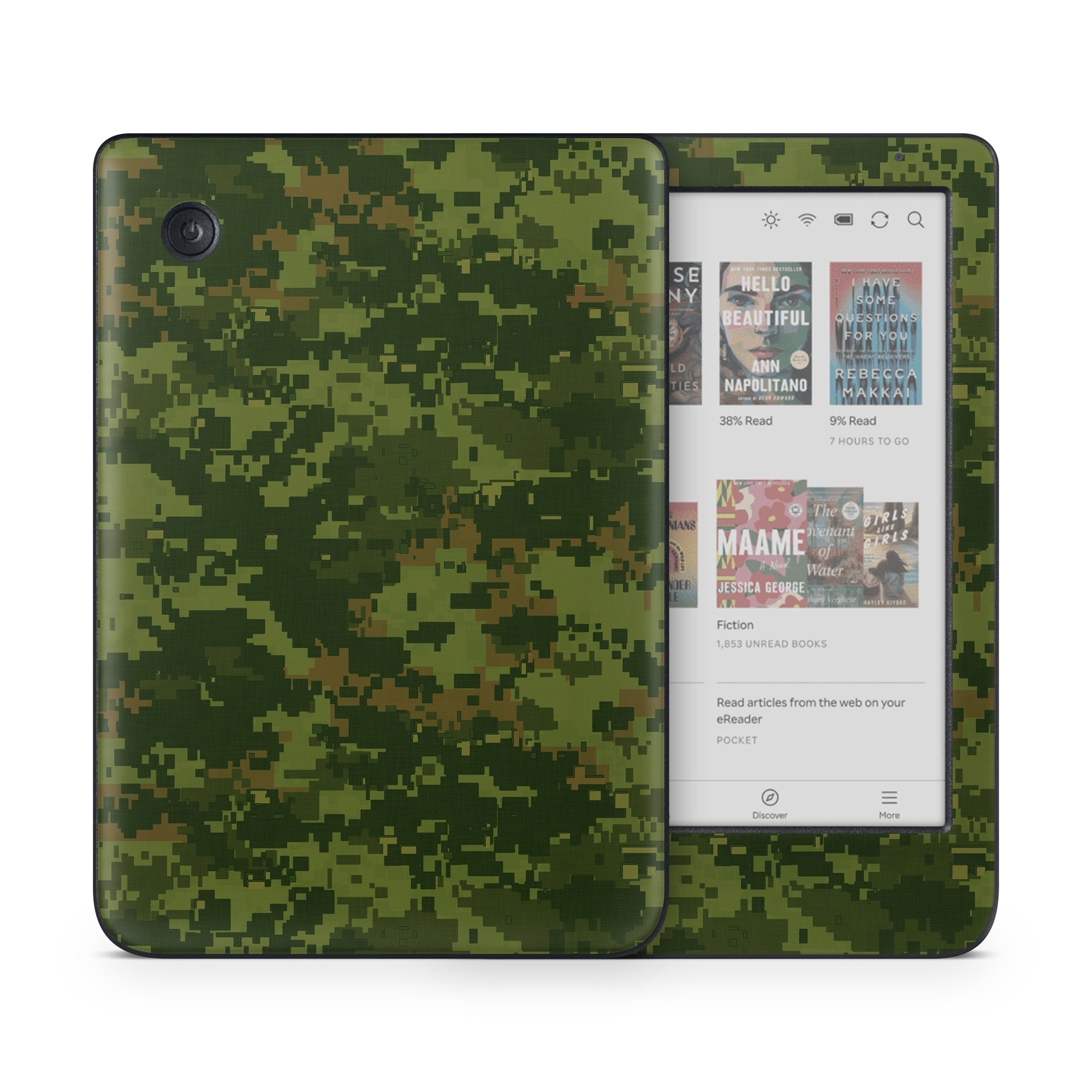 Kobo Clara Colour Skin design of Military camouflage, Green, Pattern, Uniform, Camouflage, Clothing, Design, Leaf, Plant, with green, brown colors