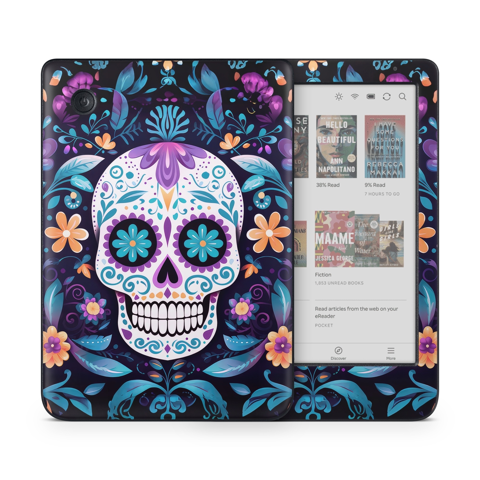 Kobo Clara Colour Skin design of Textile, Petal, Aqua, Art, Symmetry, Flower, Pattern, Circle, Magenta, Electric blue, with yellow, orange, red, black, white, blue, purple colors