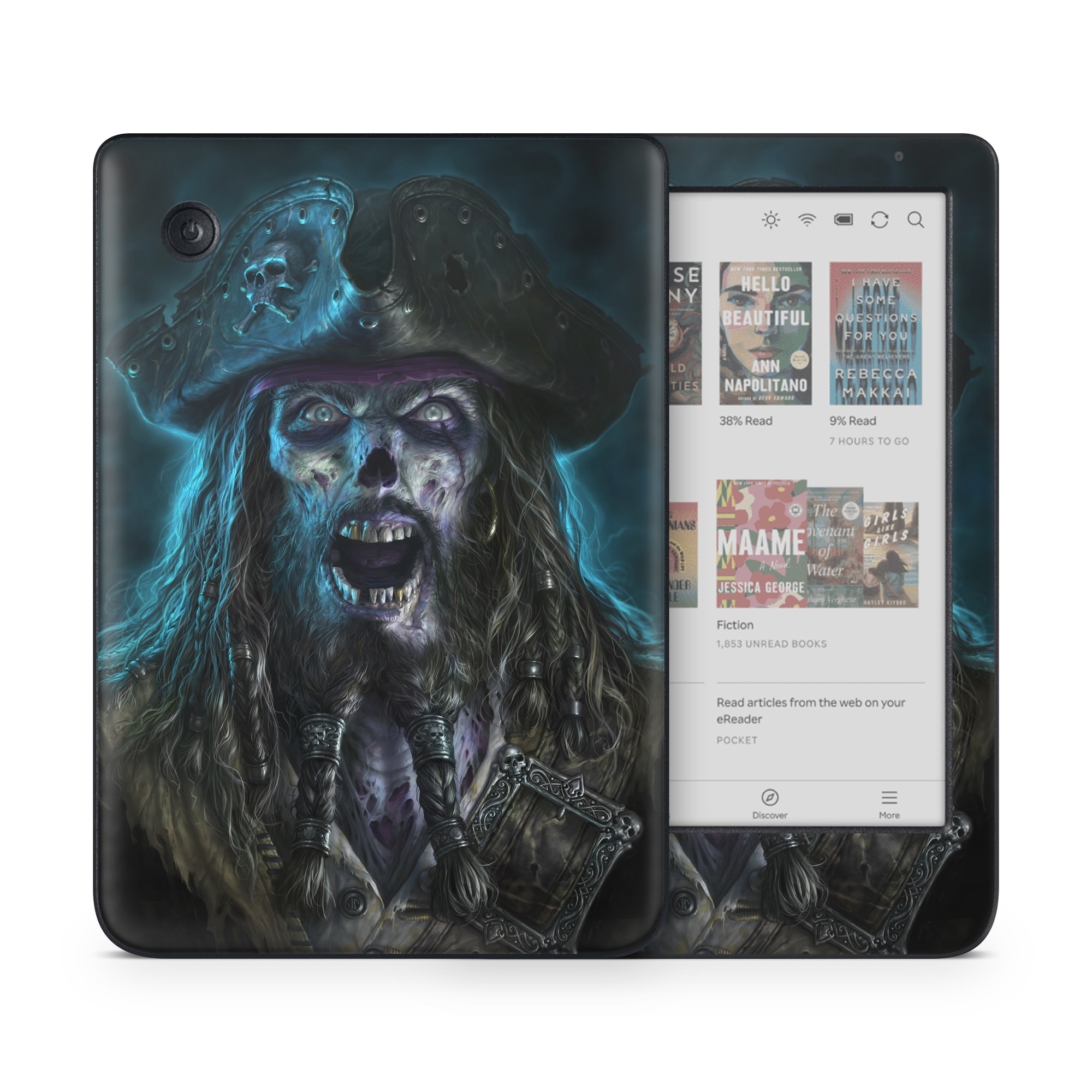 Kobo Clara Colour Skin design of Darkness, Illustration, Art, Ghost, Fictional character, Beard, with black, white, blue, gray colors