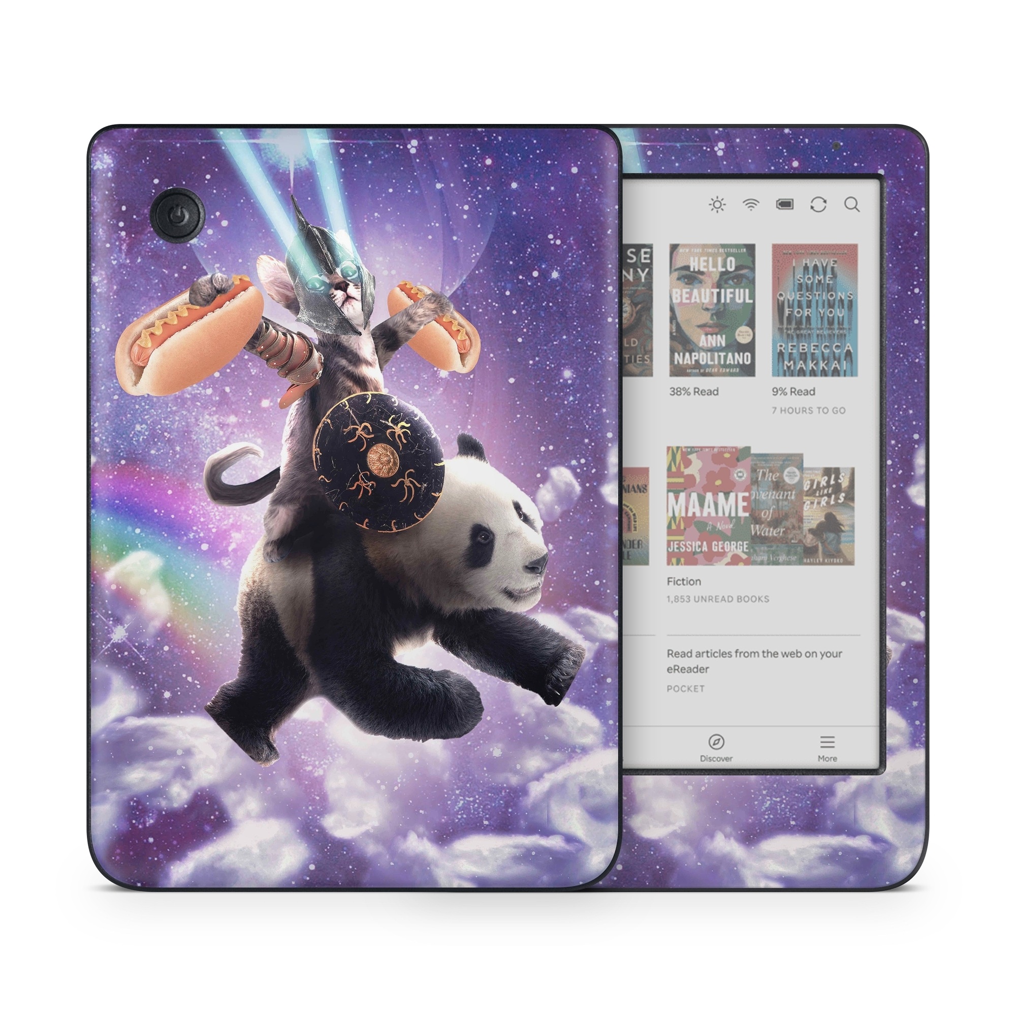 Kobo Clara Colour Skin design of Bear, Illustration, Outer space, Animated cartoon, Graphic design, Teddy bear, Space, Sky, Graphics, Fictional character, with black, white, blue, brown, gray, red, yellow, green, pink colors