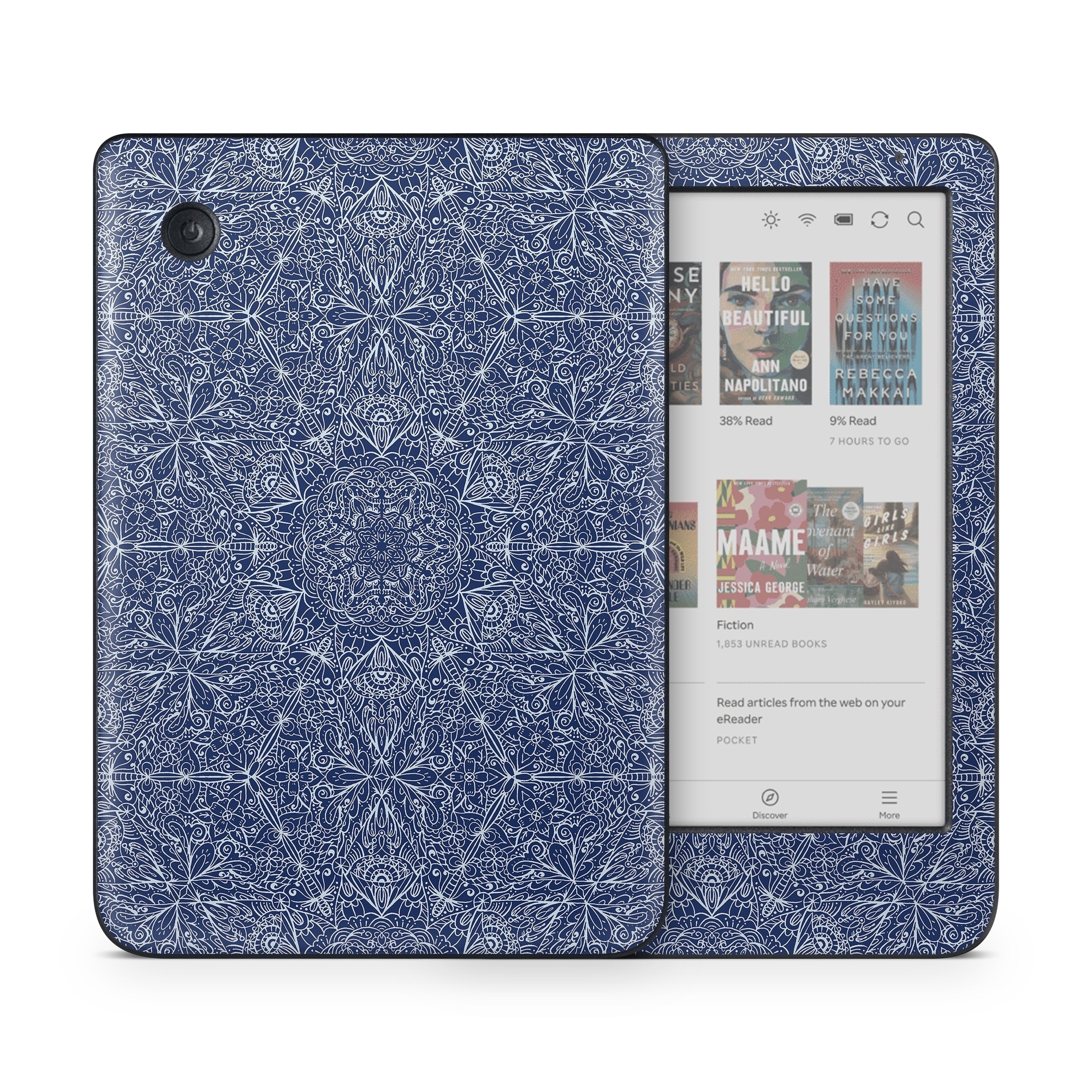Kobo Clara Colour Skin design of Blue, Pattern, Azure, Cobalt blue, Design, Textile, Electric blue, Wallpaper, Symmetry, with blue, white colors