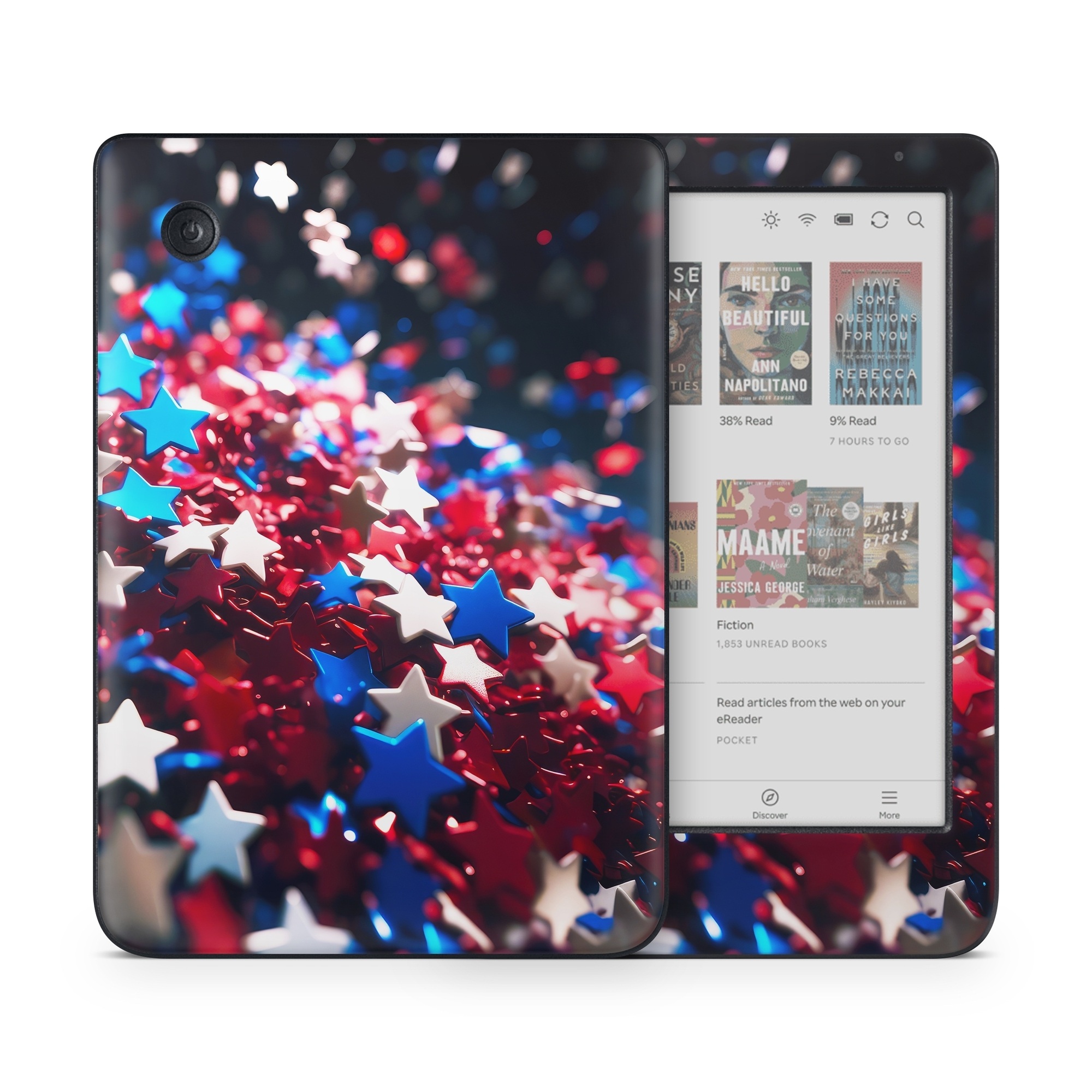 Kobo Clara Colour Skin design of Colorfulness, Petal, Plant, Magenta, Font, Electric blue, Event, Close-up, Macro photography, Flowering plant, with red, blue, white, black colors