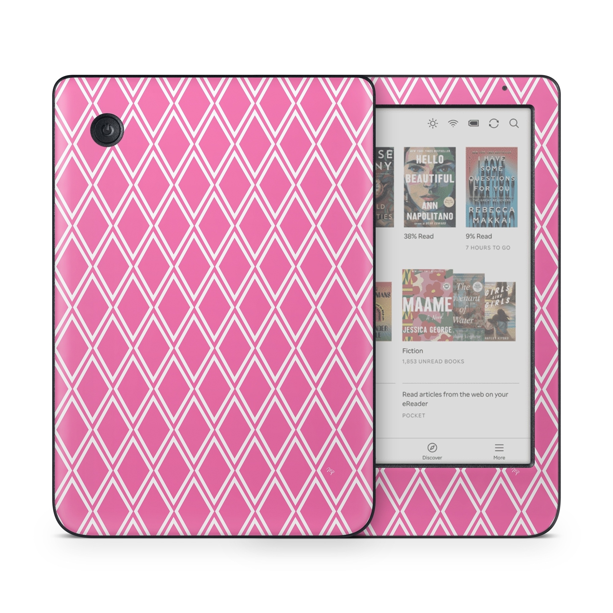 Kobo Clara Colour Skin design of Pink, Rectangle, Font, Material property, Magenta, Symmetry, Parallel, Pattern, Peach, Circle, with pink, white colors