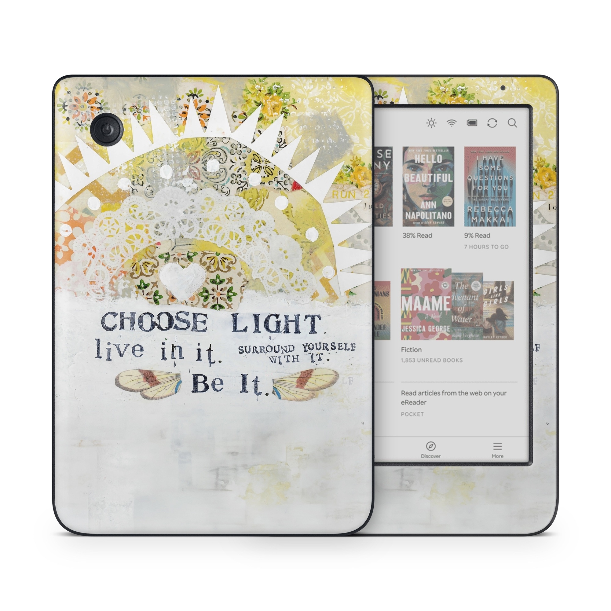 Kobo Clara Colour Skin design of Font, Greeting card, with yellow, white, green, orange, red, black colors