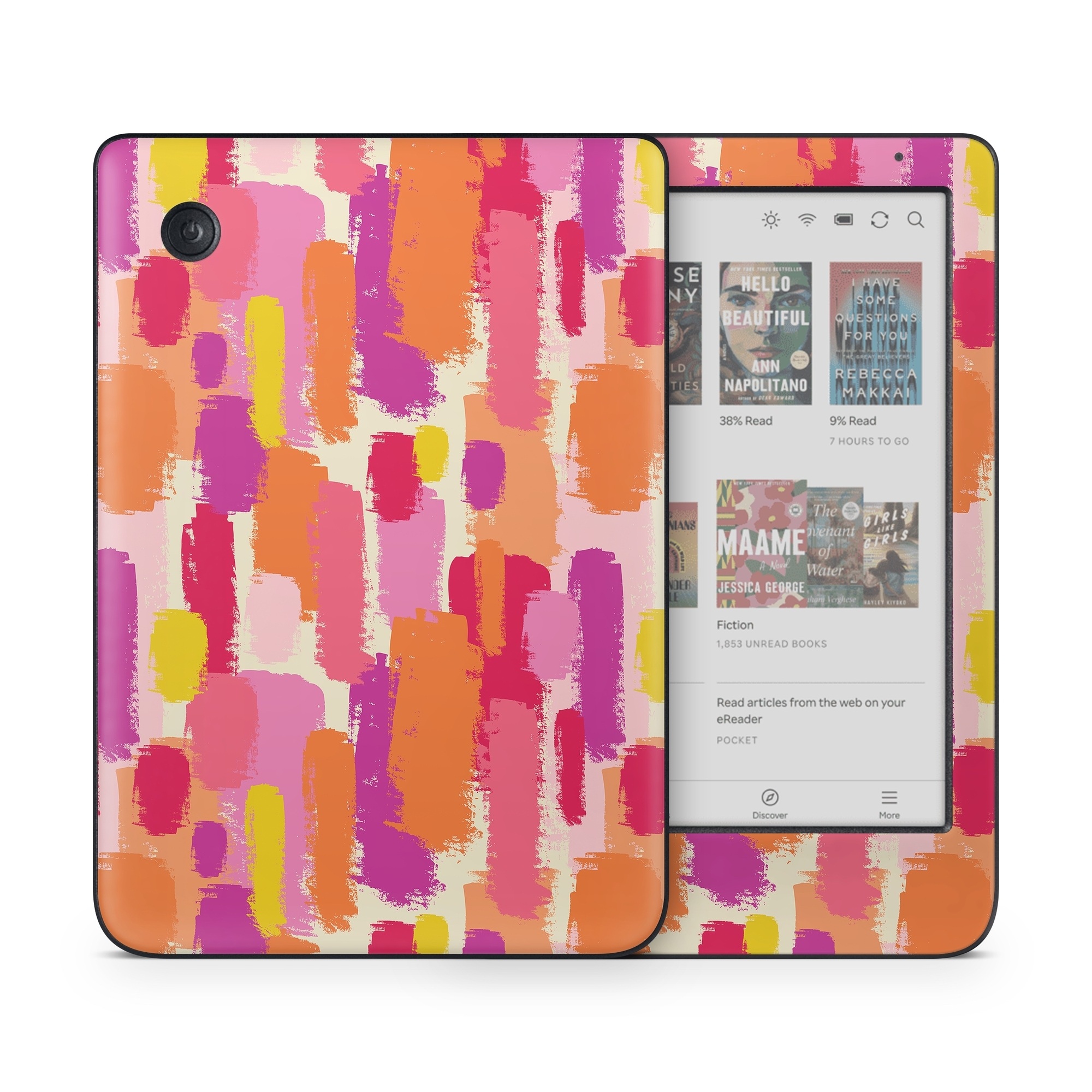 Kobo Clara Colour Skin design of Font, Material property, Magenta, Pattern, Art, Graphics, Tints and shades, Visual arts, Design, Graphic design, with orange, yellow, pink, purple, red, white colors