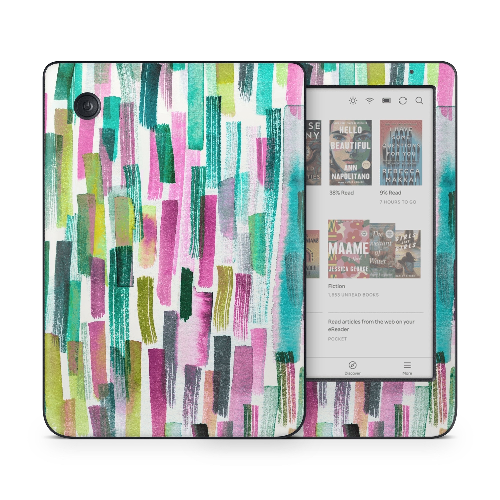 Kobo Clara Colour Skin design of Line, Turquoise, Pink, Pattern, Design, Magenta, Colorfulness, with white, green, blue, pink, purple, black, blue colors