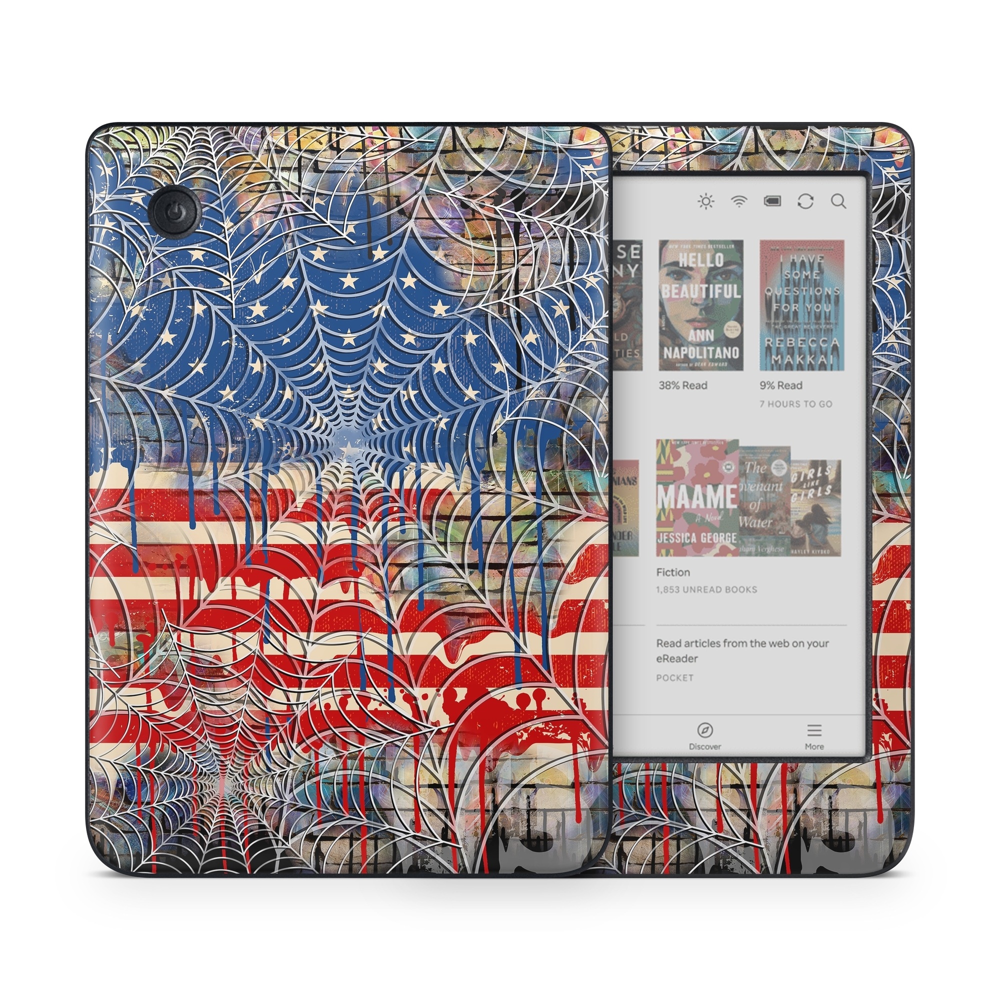 Kobo Clara Colour Skin design of Graffiti, Art, Pattern, Flag, Street art, Line, Textile, Mural, Modern art, with red, blue, white, black colors
