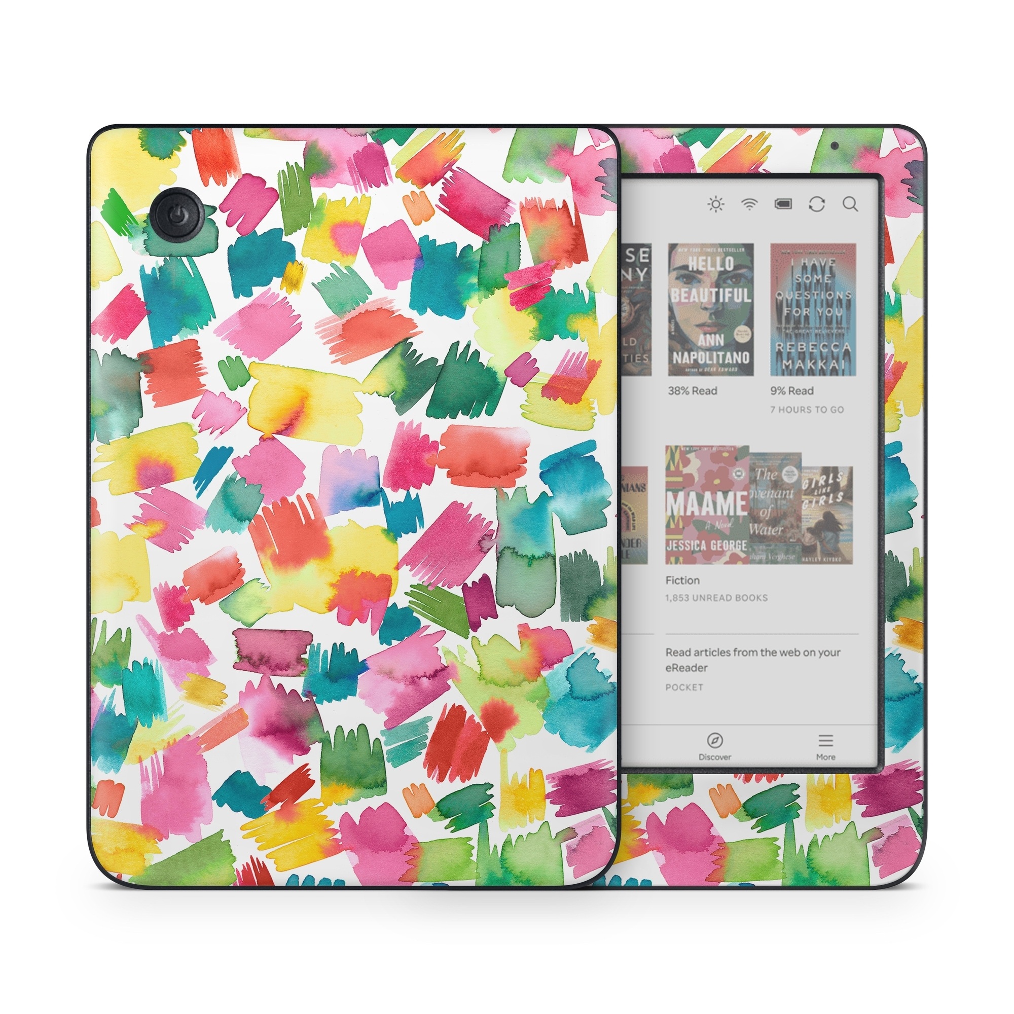 Kobo Clara Colour Skin design of Colorfulness, Rectangle, Pattern, Art, Creative arts, Font, Circle, Tints and shades, Symmetry, Magenta, with white, red, pink, yellow, orange, green, blue colors