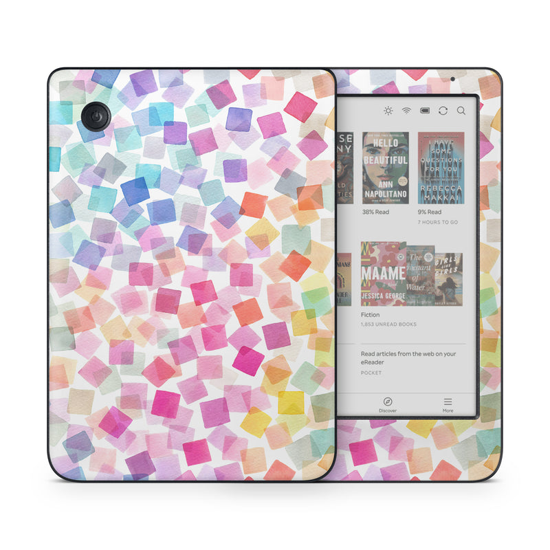 Kobo Clara Colour Skin design of Pink, Orange, Wrapping Paper, Art Paper, Pattern, Triangle, with white, pink, red, orange, yellow, blue, green, purple colors