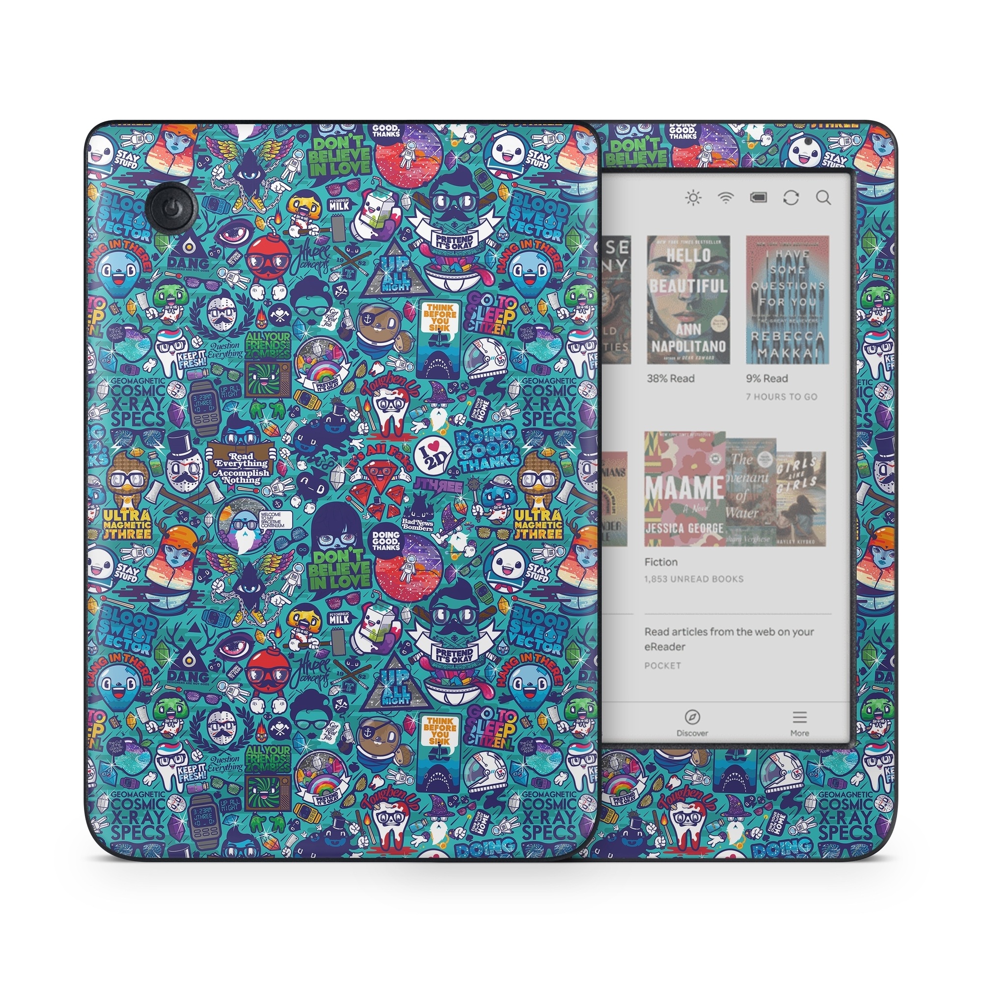 Kobo Clara Colour Skin design of Art, Visual arts, Illustration, Graphic design, Psychedelic art, with blue, black, gray, red, green colors