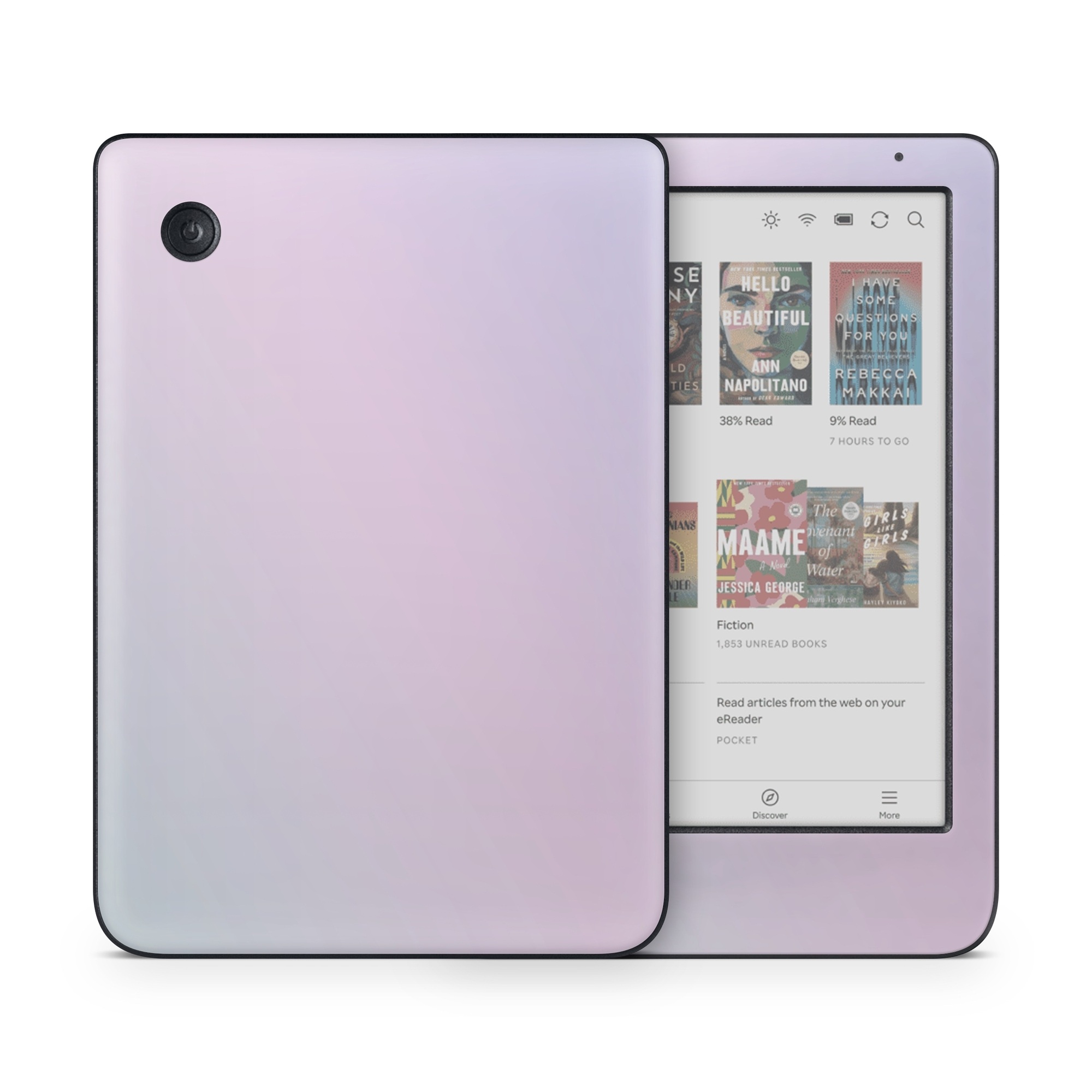 Kobo Clara Colour Skin design of White, Blue, Daytime, Sky, Atmospheric phenomenon, Atmosphere, Calm, Line, Haze, Fog, with pink, purple, blue colors