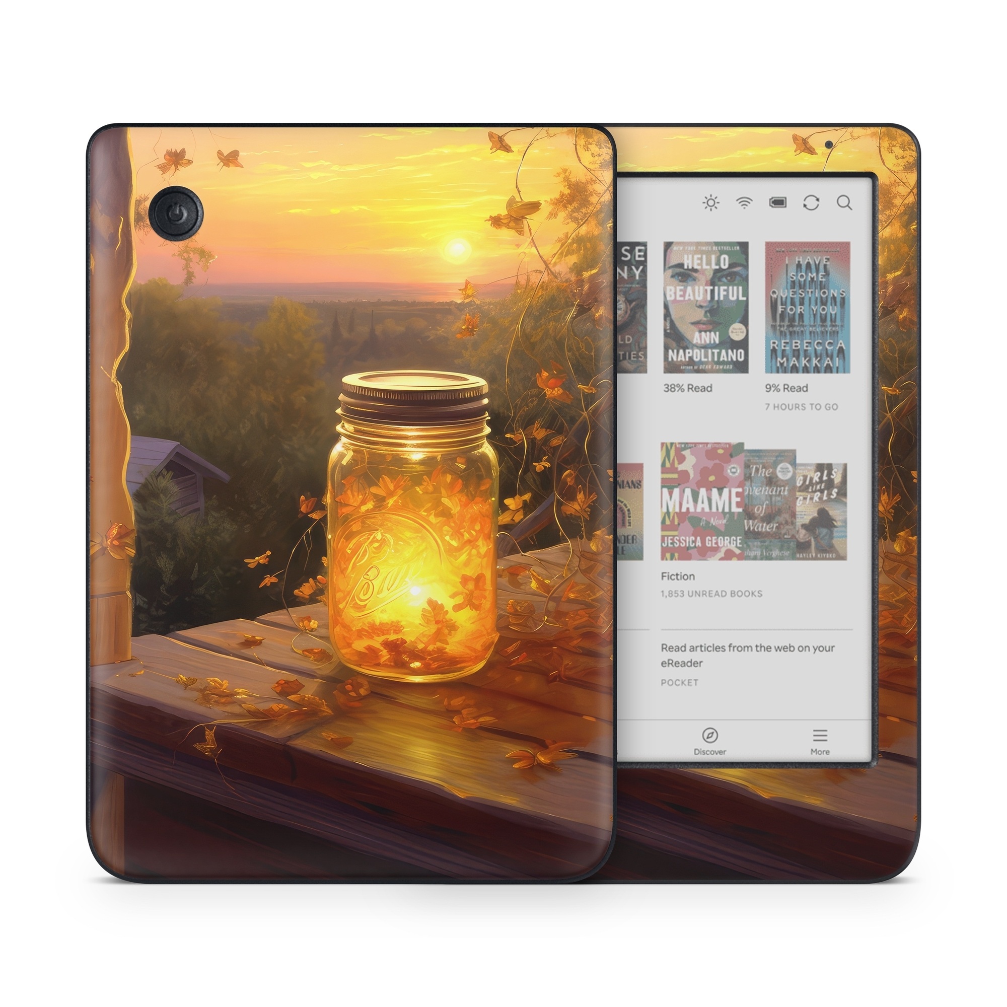 Kobo Clara Colour Skin design of Sky, Plant, Amber, Candle, Wood, Orange, Sunlight, Cloud, Sunset, Heat, with yellow, orange, black, green, gray, red colors