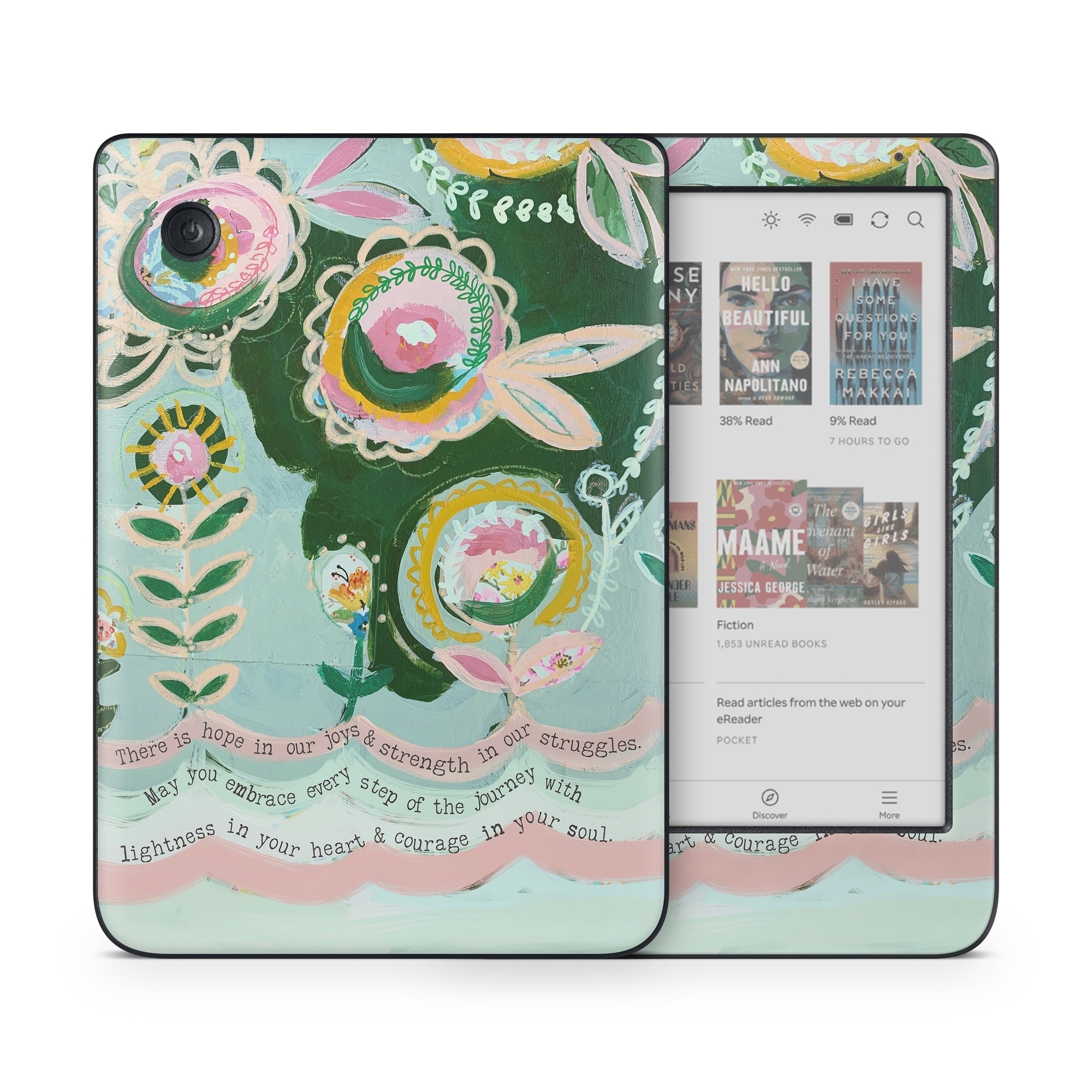 Kobo Clara Colour Skin design of Textile, Art, Font, Creative arts, Pattern, Painting, Circle, Illustration, Motif, Drawing, with blue, green, pink, yellow, orange, black colors