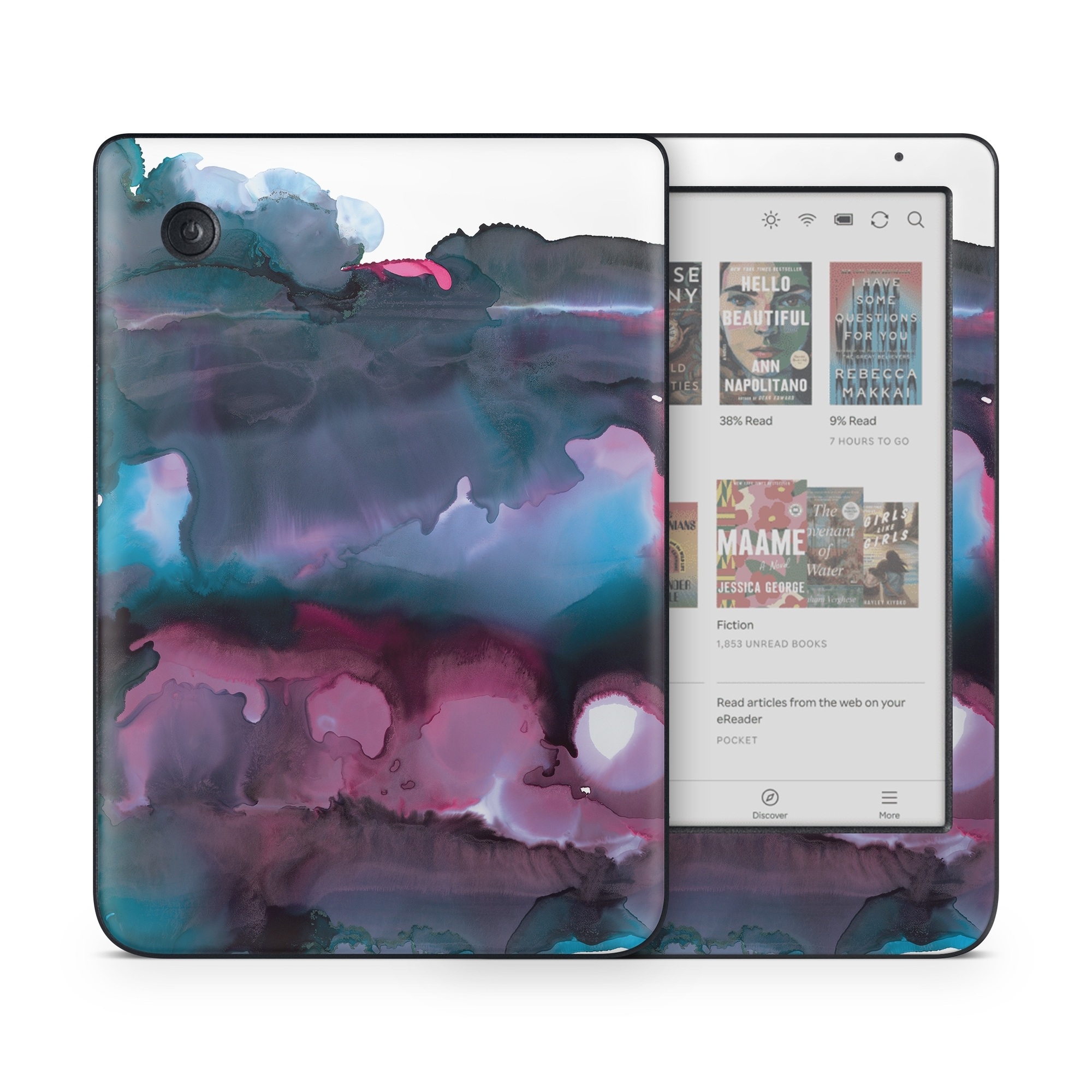 Kobo Clara Colour Skin design of Watercolor paint, Purple, Painting, Ice, Magenta, Sky, Art, Cloud, Paint, Modern art, with black, white, purple, blue, red colors
