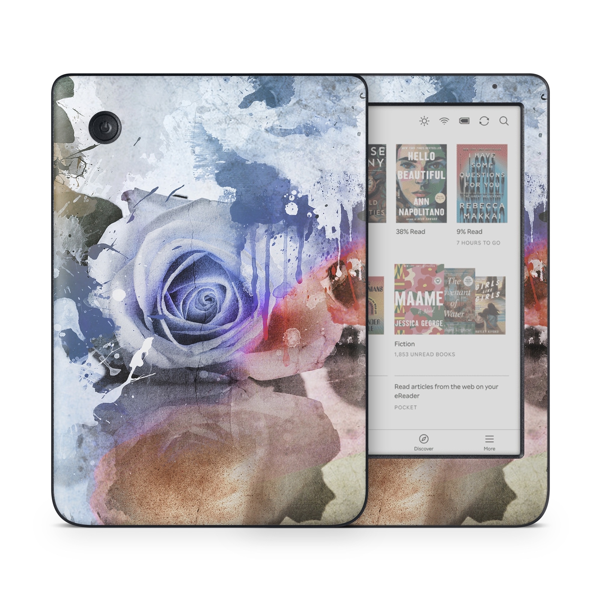 Kobo Clara Colour Skin design of Watercolor paint, Painting, Illustration, Graphic design, Art, Paint, Visual arts, Design, Acrylic paint, Graphics, with red, white, black, orange, pink colors