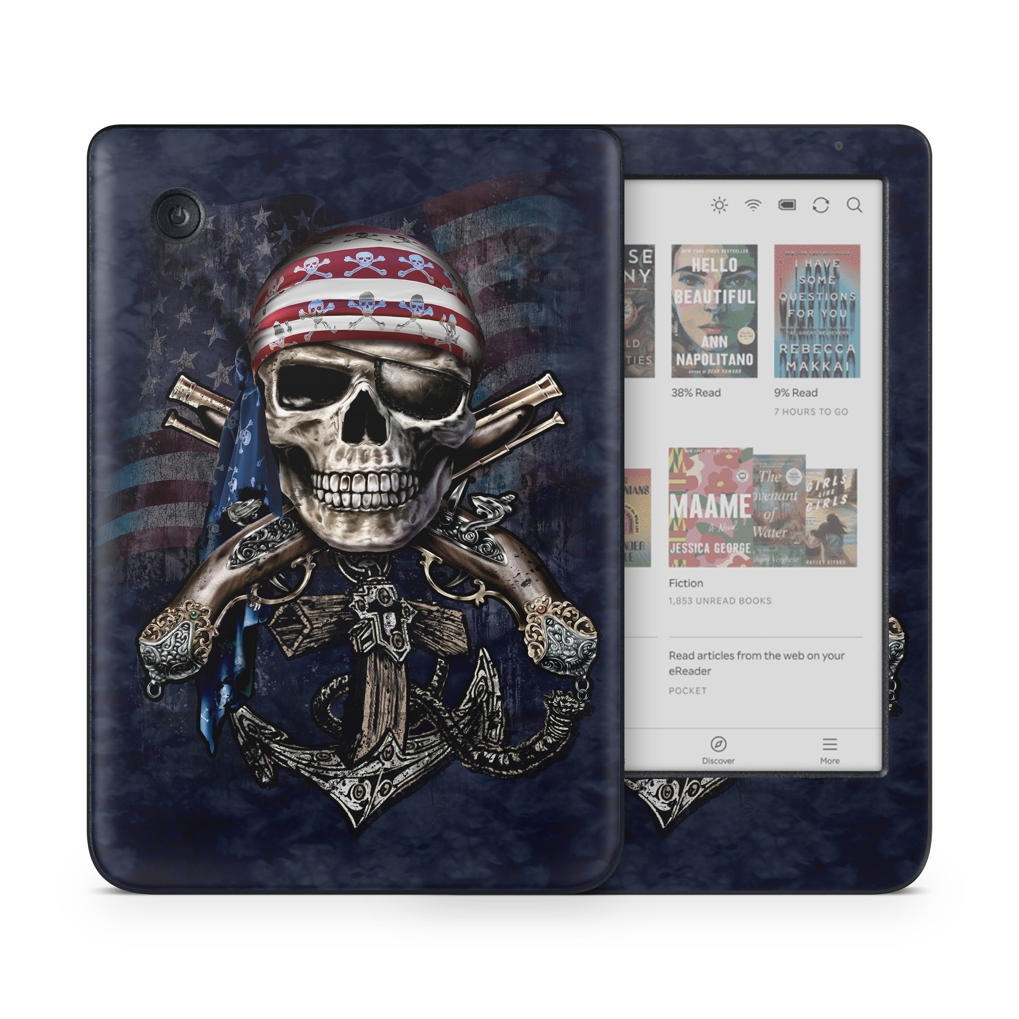 Kobo Clara Colour Skin design of Skull, Bone, Skeleton, Illustration, Outerwear, T-shirt, Flag, Art, with black, gray, red colors