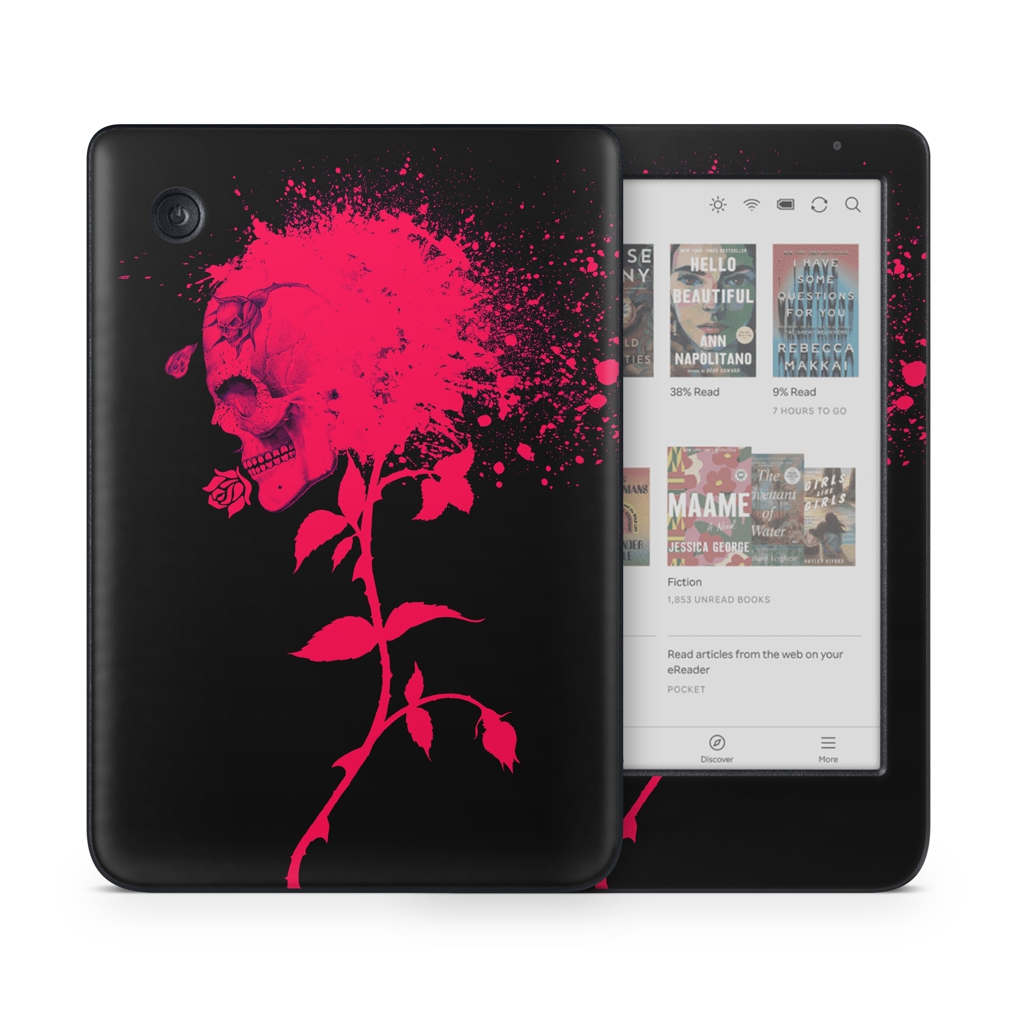 Kobo Clara Colour Skin design of Red, Black, Pink, Graphic design, Magenta, Visual arts, Graphics, Illustration, Plant, Art, with black, red colors