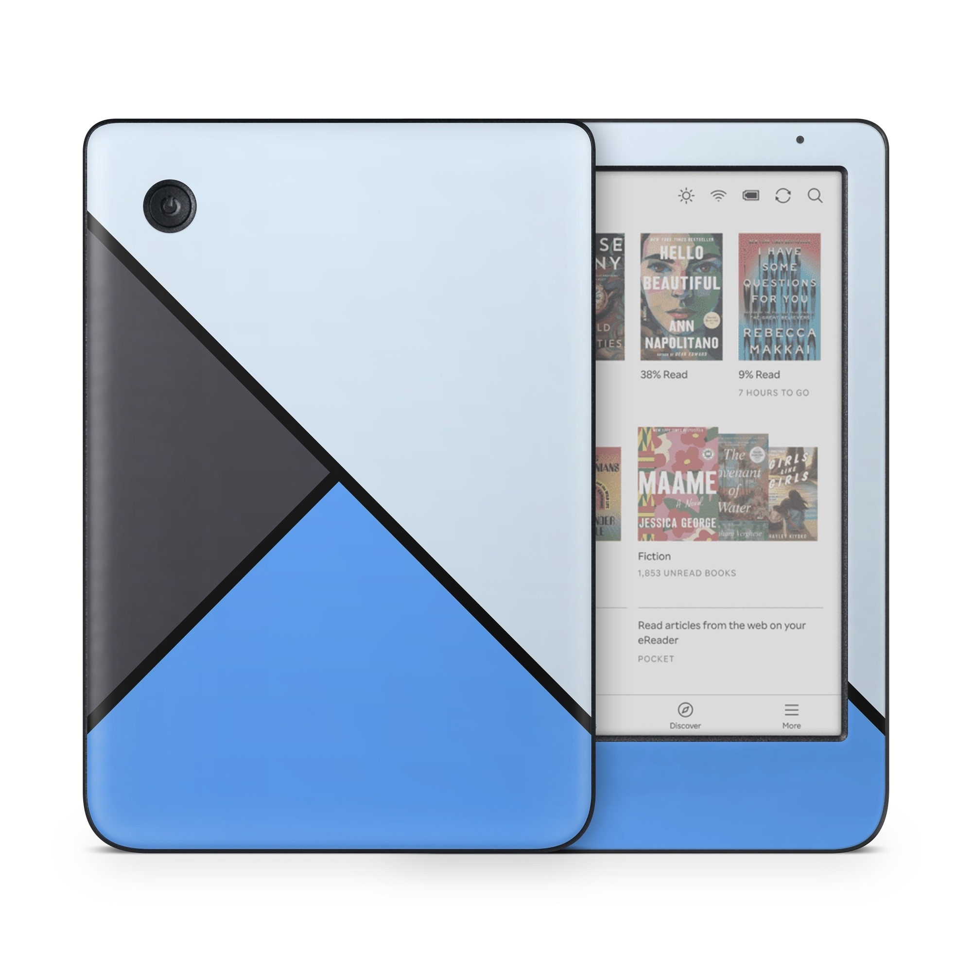 Kobo Clara Colour Skin design of Blue, Line, Cobalt blue, Triangle, Azure, Electric blue, Parallel, Symmetry, Font, with blue, gray, black colors