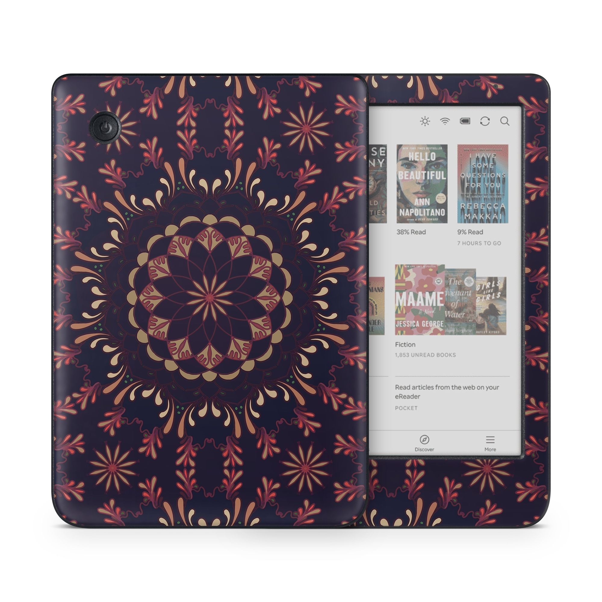 Kobo Clara Colour Skin design of Pattern, Brown, Red, Symmetry, Textile, Design, Visual arts, Tapestry, Kaleidoscope, with black, red, orange, yellow, brown colors