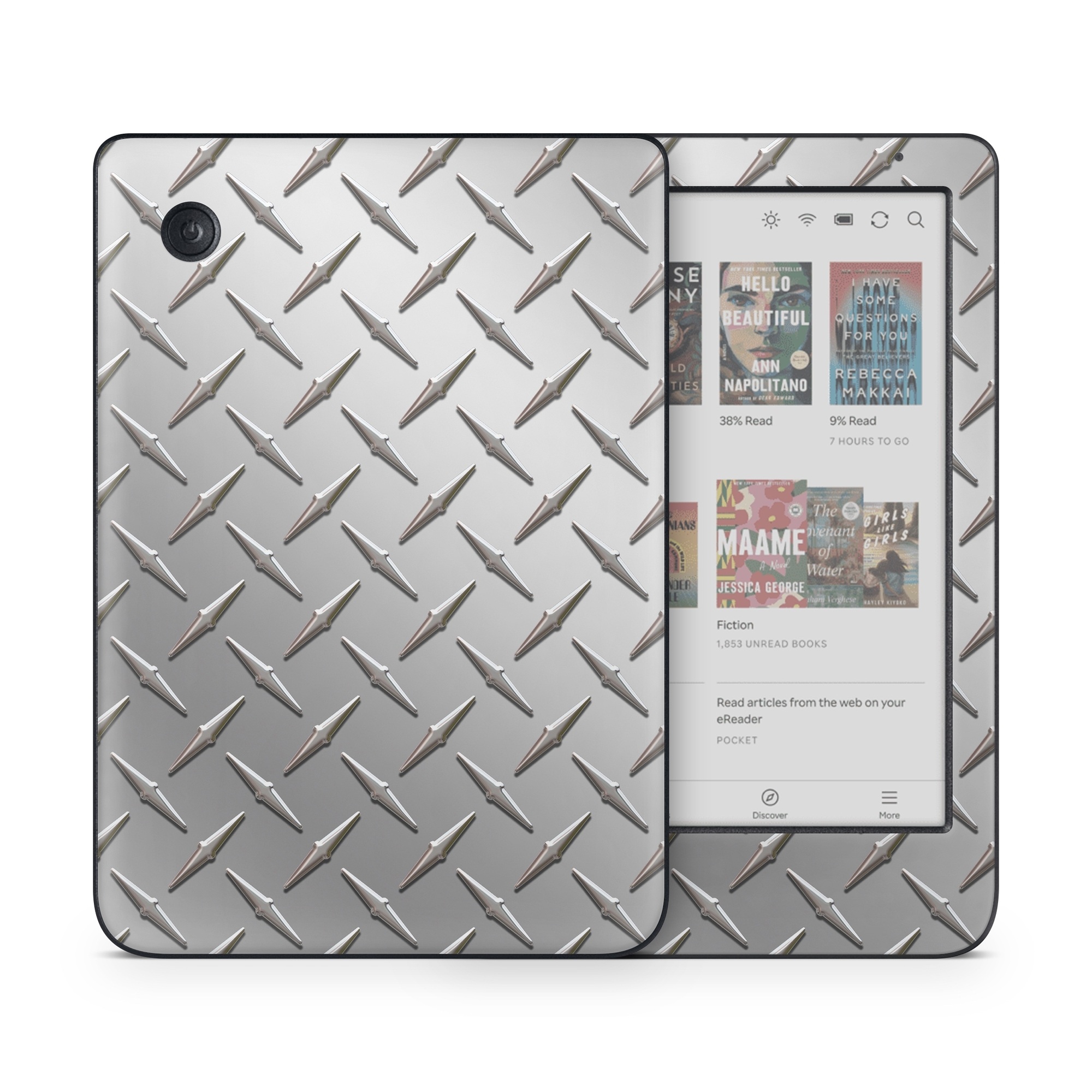 Kobo Clara Colour Skin design of Pattern, Metal, Line, Design, Steel, Parallel, Tile, Beige, Flooring, with gray colors