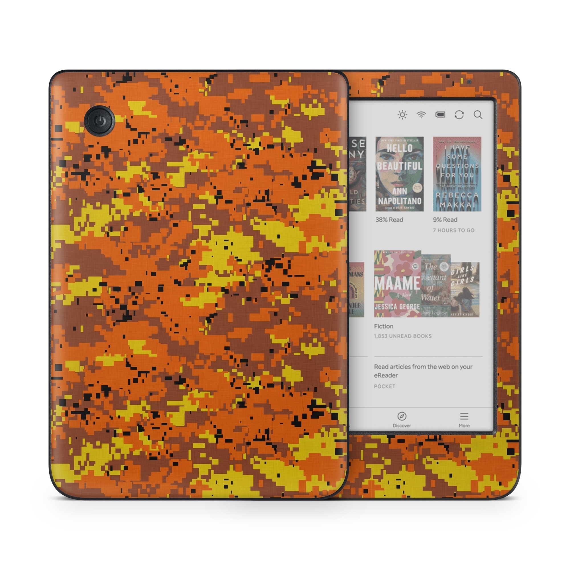 Kobo Clara Colour Skin design of Orange, Yellow, Leaf, Tree, Pattern, Autumn, Plant, Deciduous, with red, green, black colors