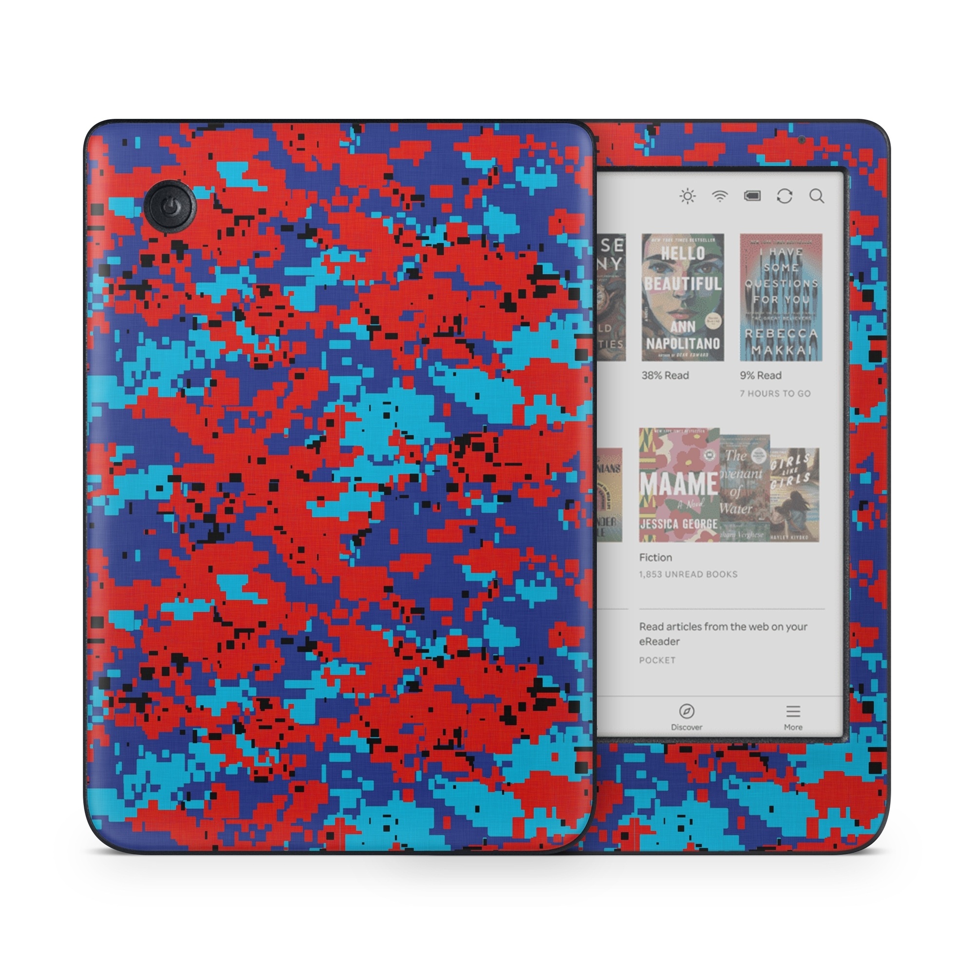 Kobo Clara Colour Skin design of Blue, Red, Pattern, Textile, Electric blue, with blue, red colors