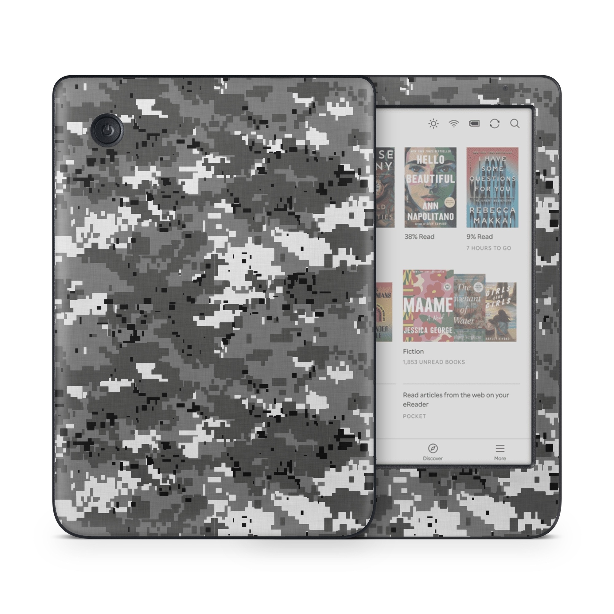 Kobo Clara Colour Skin design of Military camouflage, Pattern, Camouflage, Design, Uniform, Metal, Black-and-white, with black, gray colors