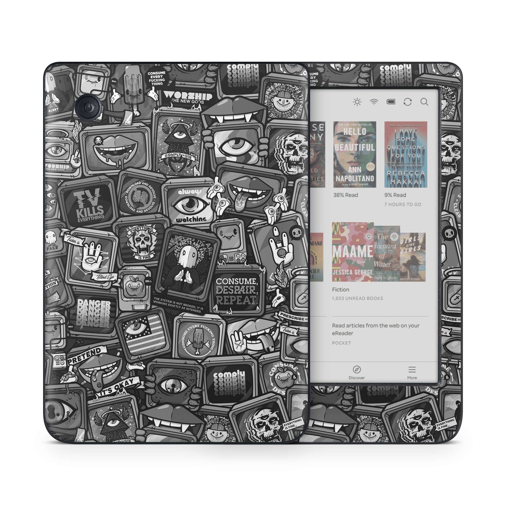 Kobo Clara Colour Skin design of Font, Text, Pattern, Black-and-white, Design, Photography, Stock photography, Illustration, Monochrome, Drawing, with black, white, gray colors